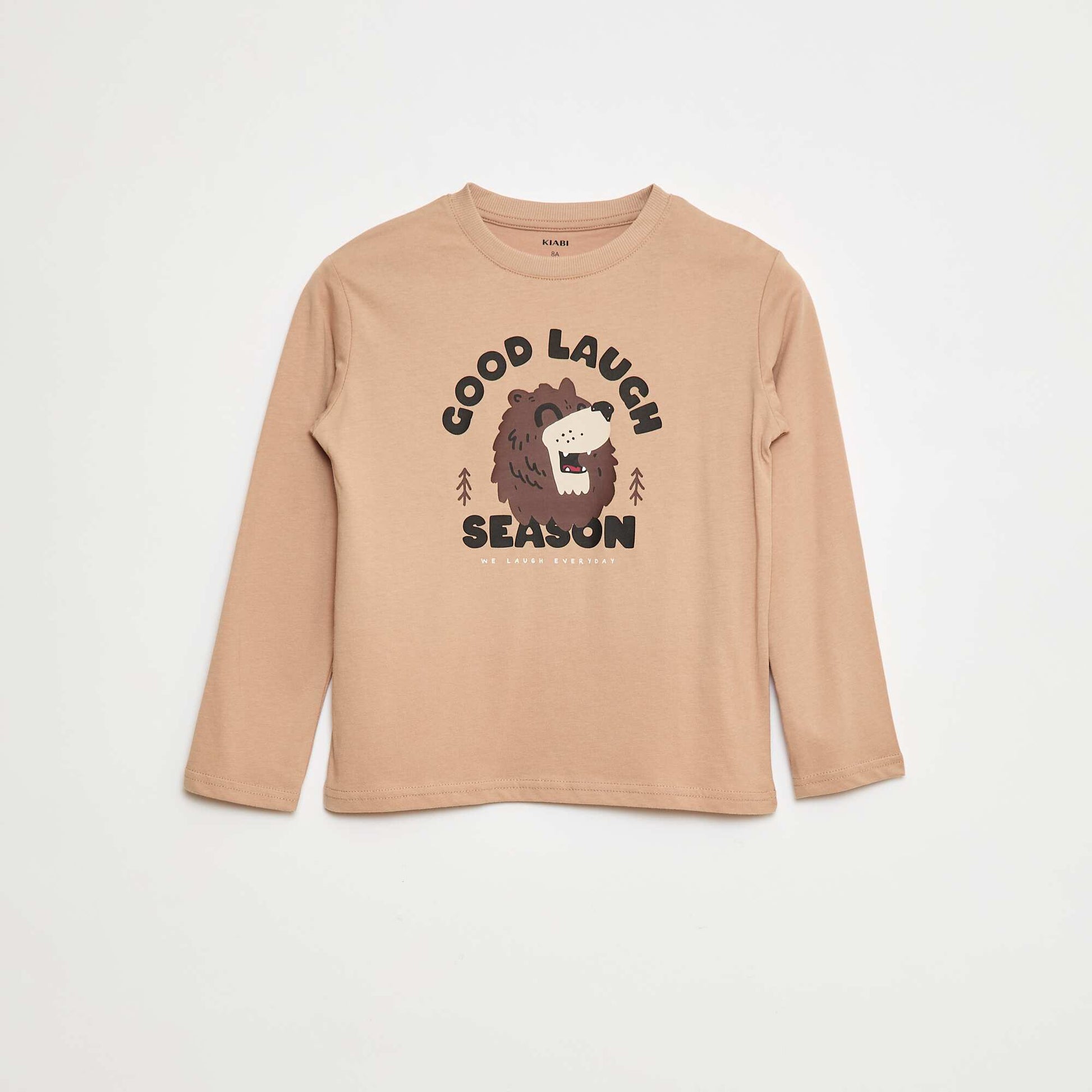 T-shirt imprimé à manches longues BEIGE