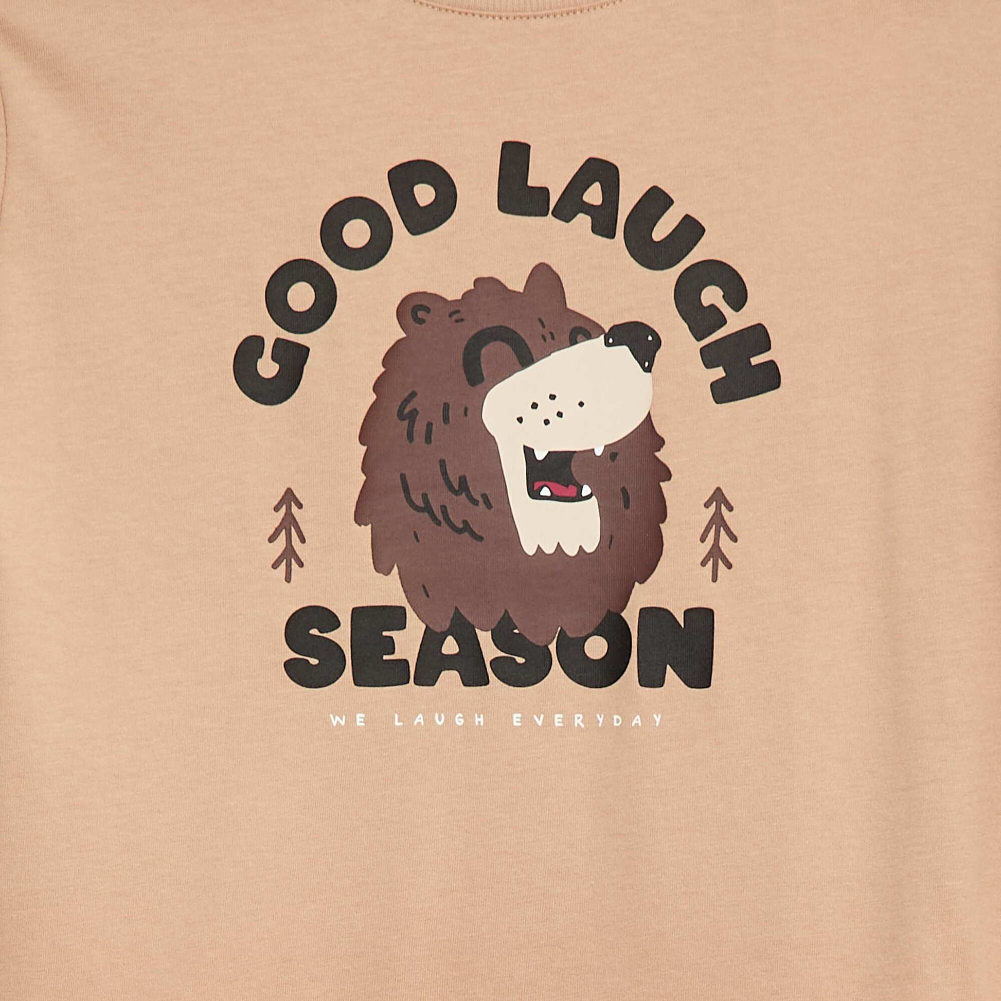 T-shirt imprimé à manches longues BEIGE