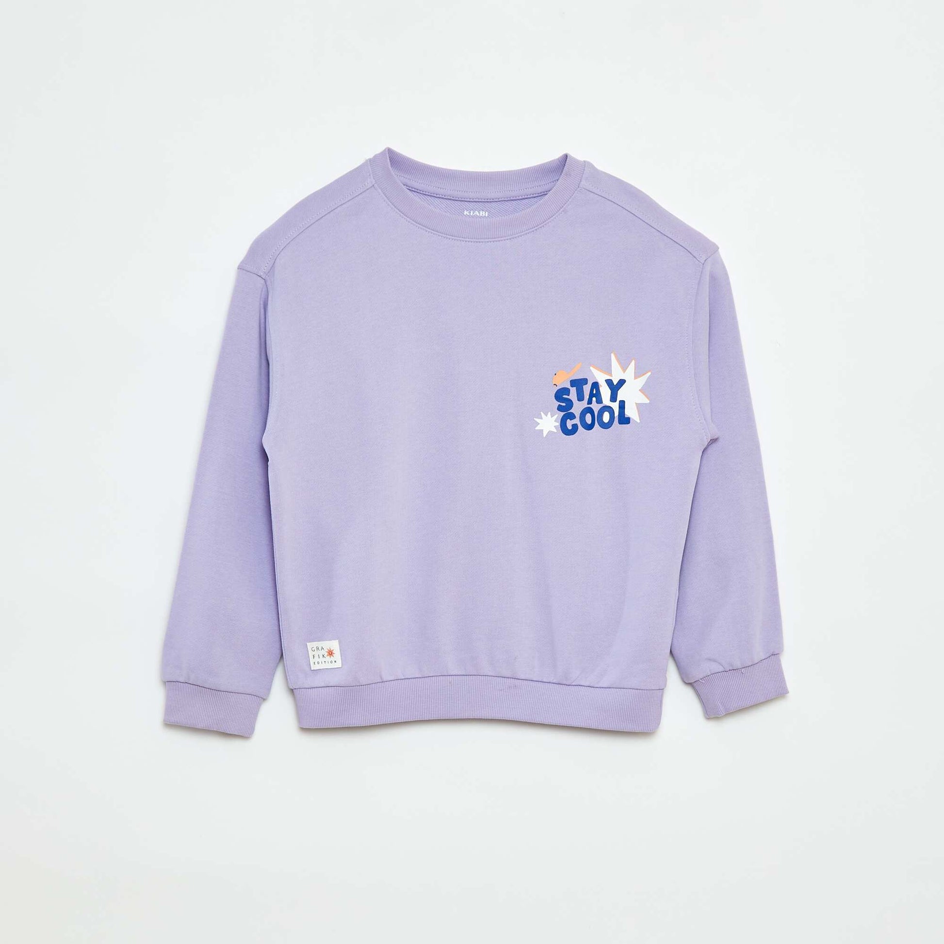 Sweat imprimé recto/verso col rond VIOLET
