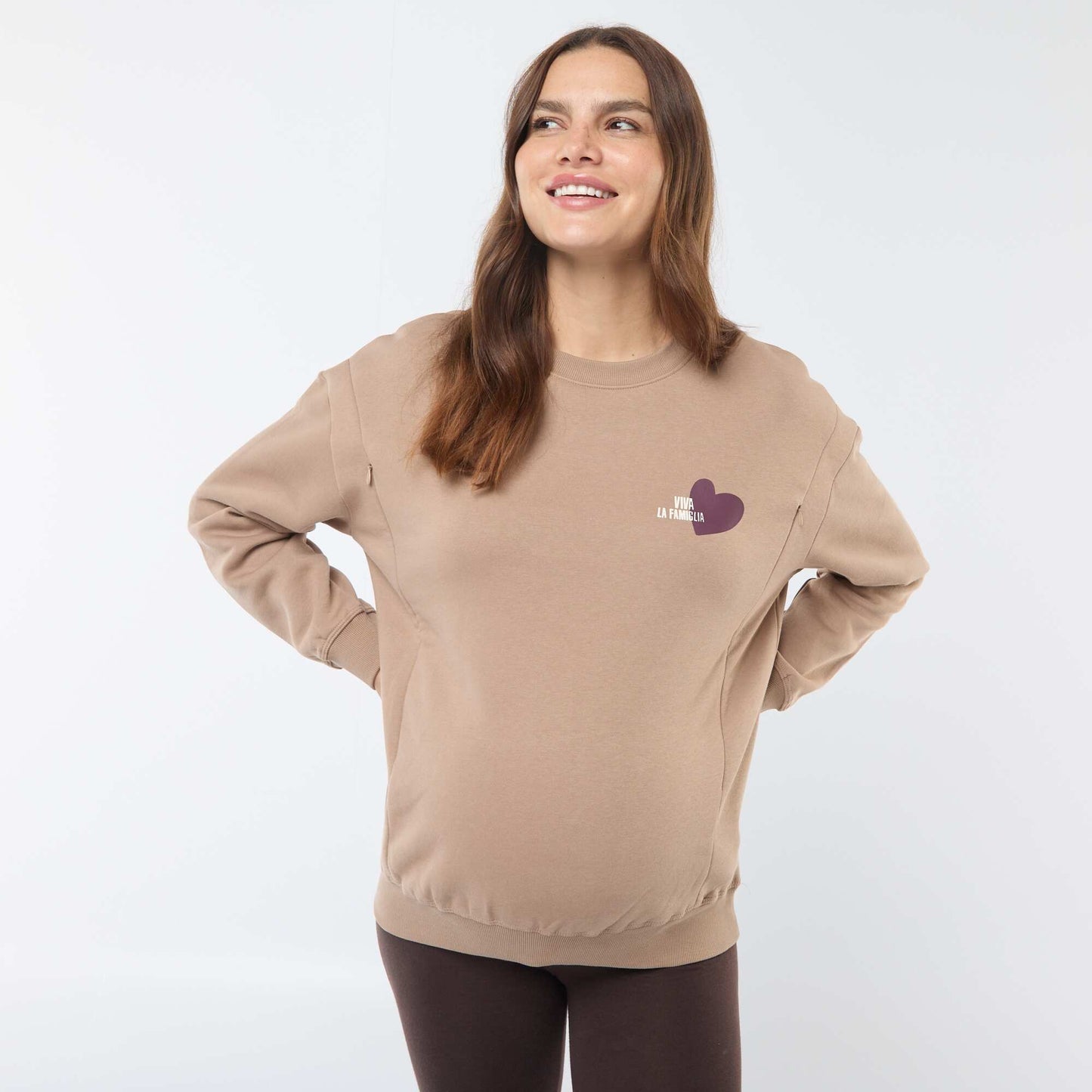 Sweat d'allaitement en molleton MARRON