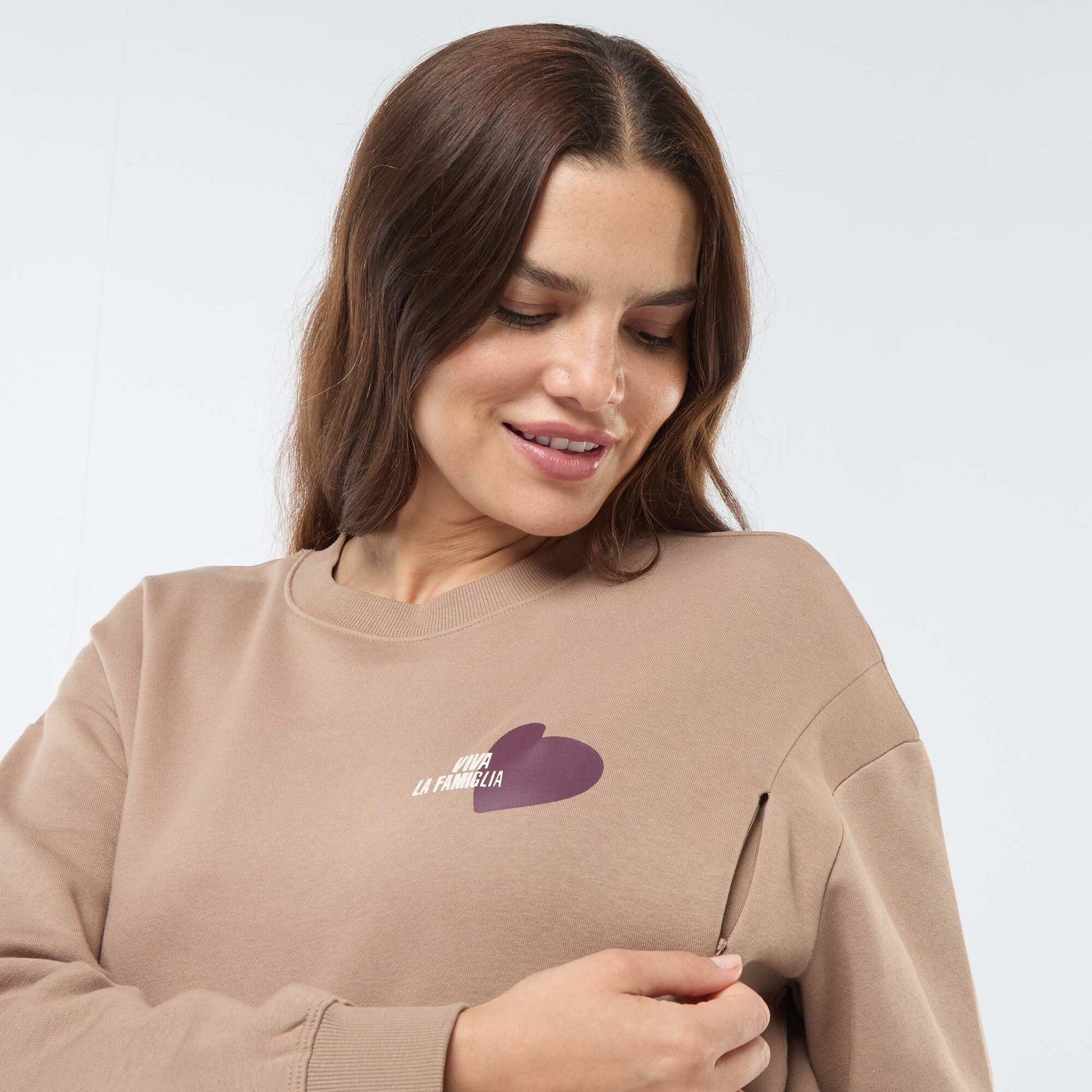 Sweat d'allaitement en molleton MARRON