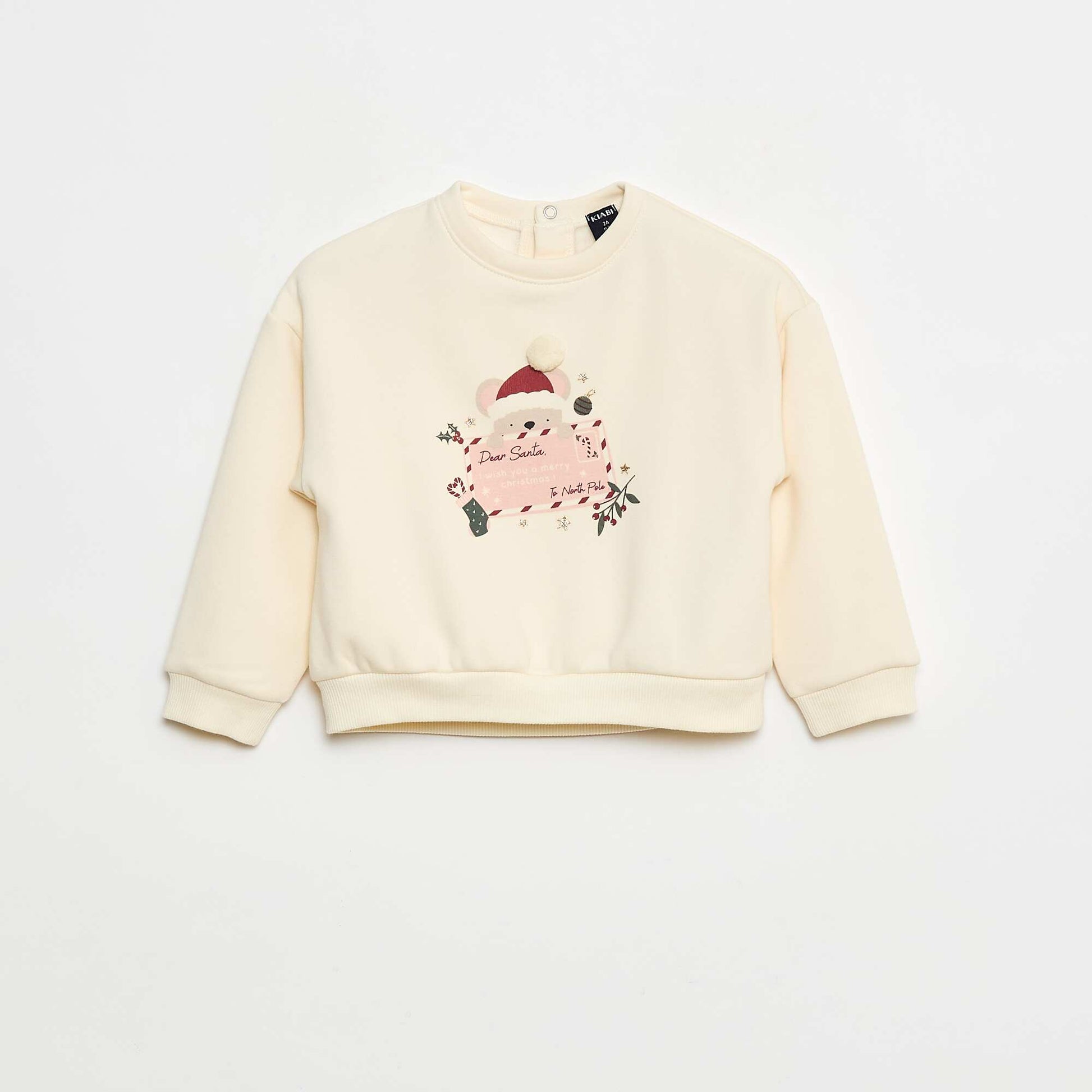 Pull polaire à motif de Noël BLANC