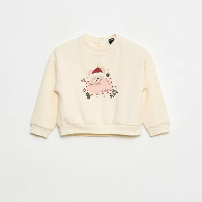 Pull polaire à motif de Noël BLANC