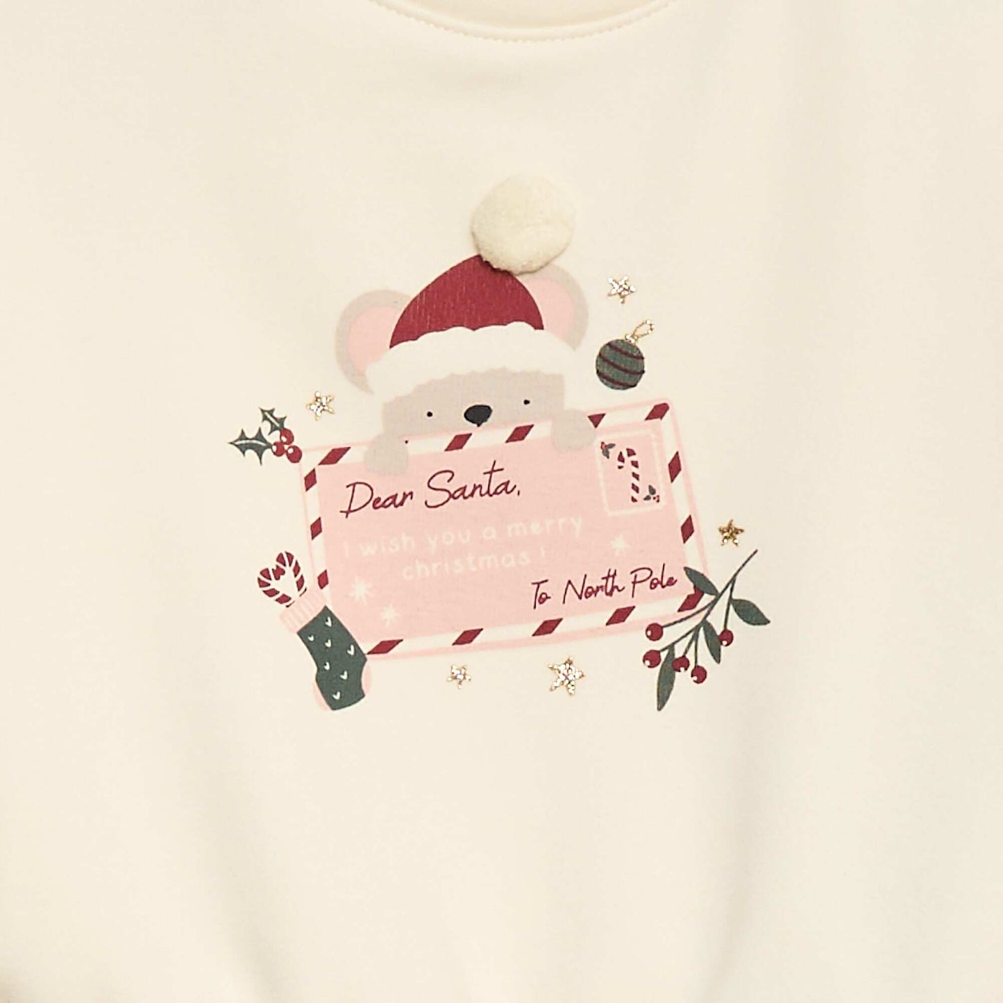 Pull polaire à motif de Noël BLANC