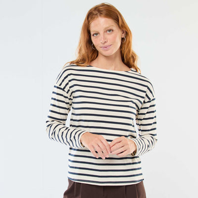 T-shirt en jersey à manches longues à motif rayé BLANC