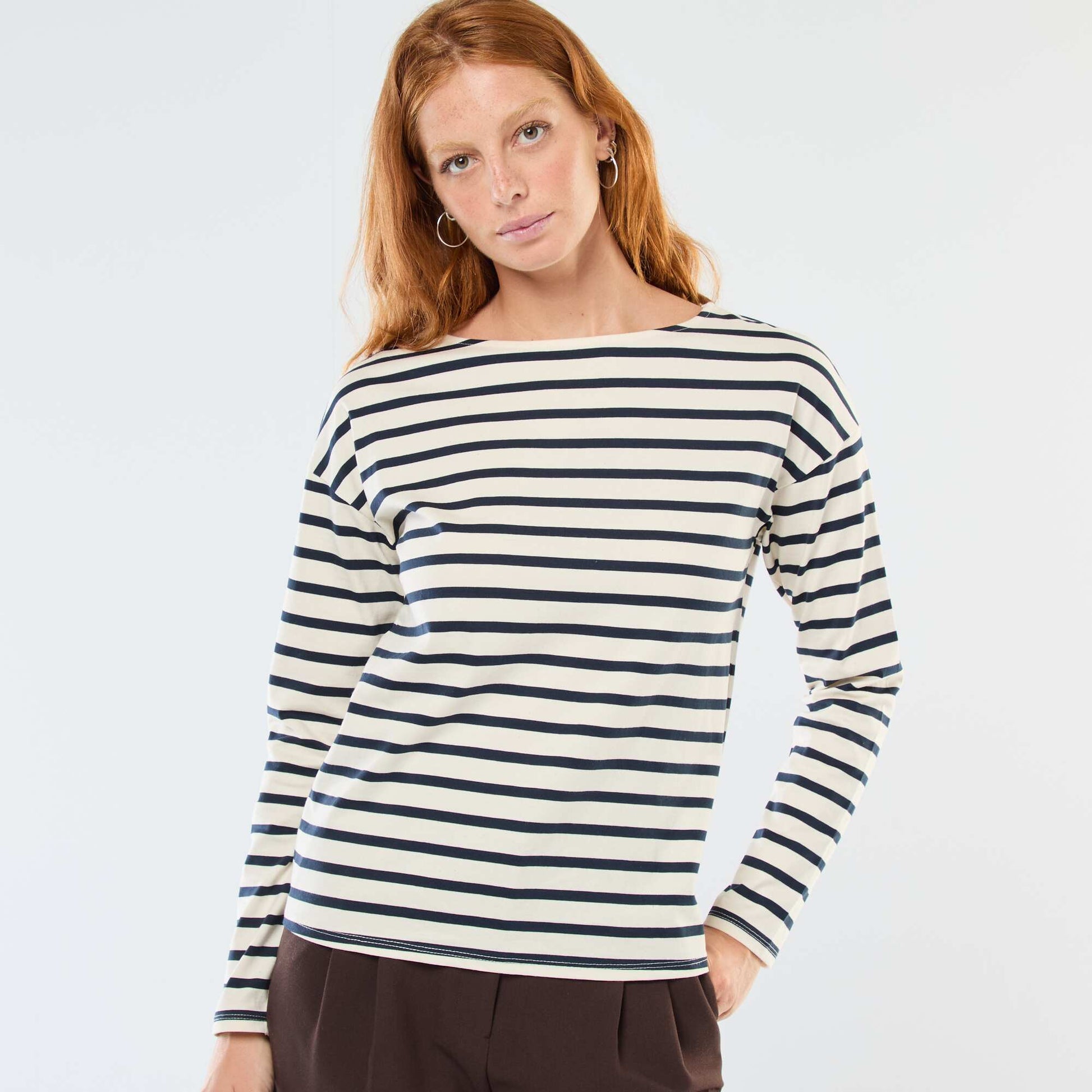 T-shirt en jersey à manches longues à motif rayé BLANC