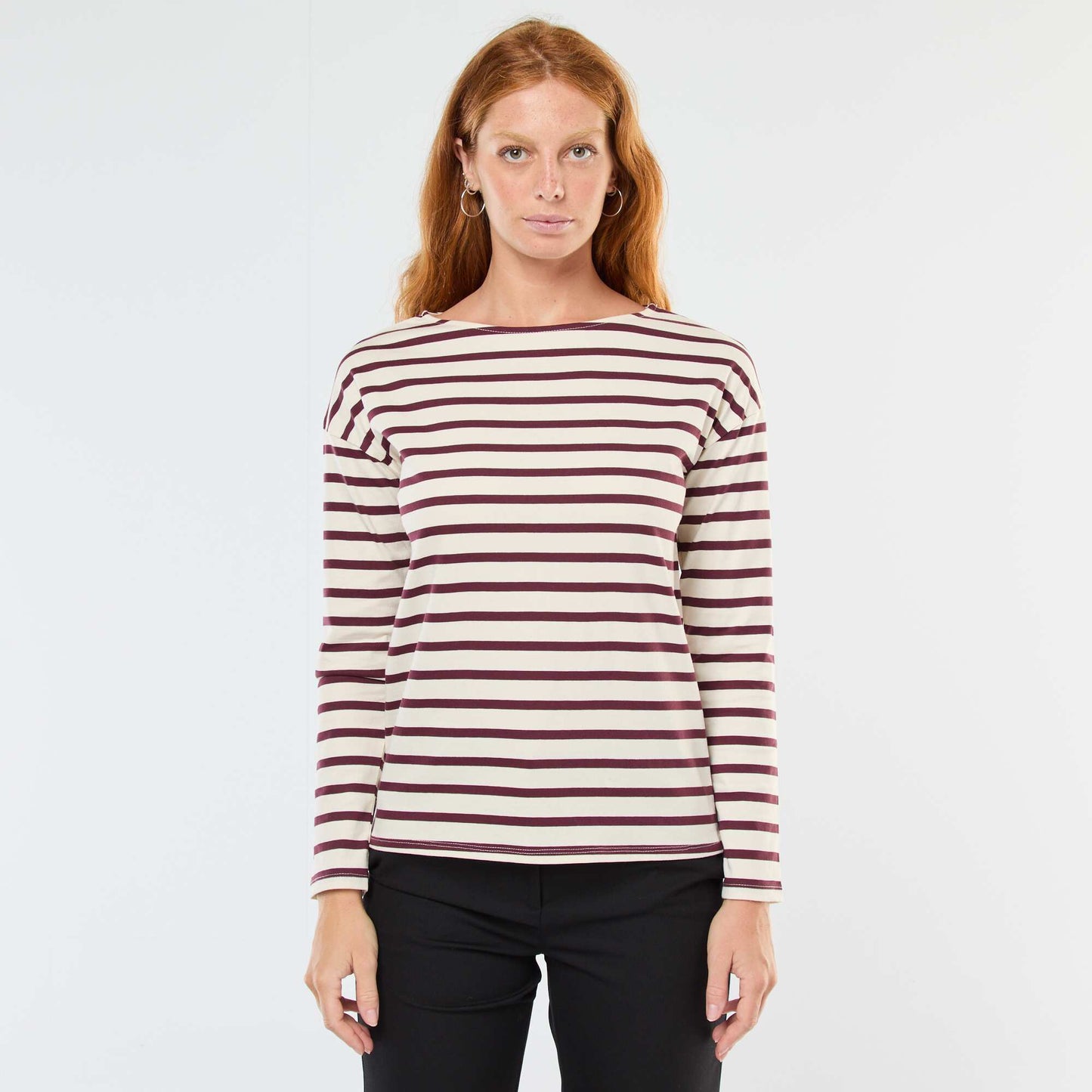 T-shirt en jersey à manches longues à motif rayé BLANC