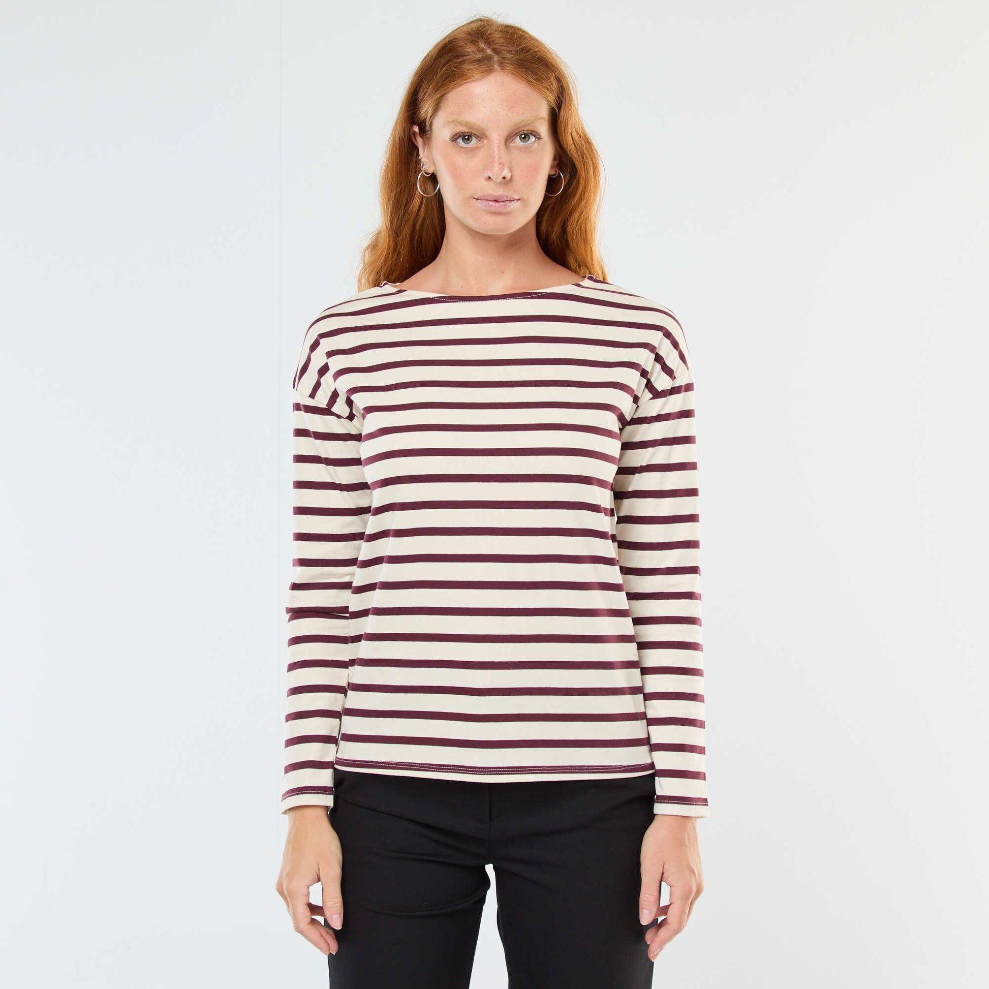 T-shirt en jersey à manches longues à motif rayé BLANC