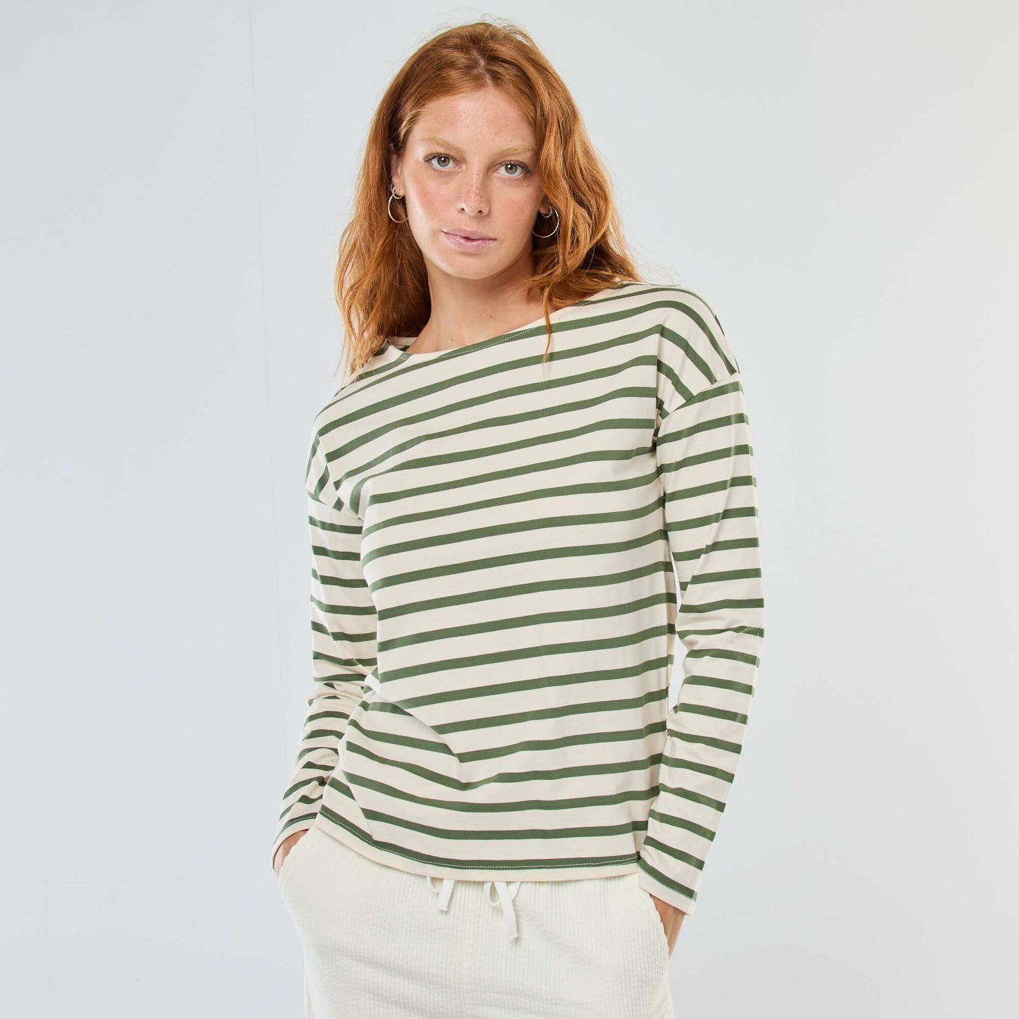 T-shirt en jersey à manches longues à motif rayé BLANC
