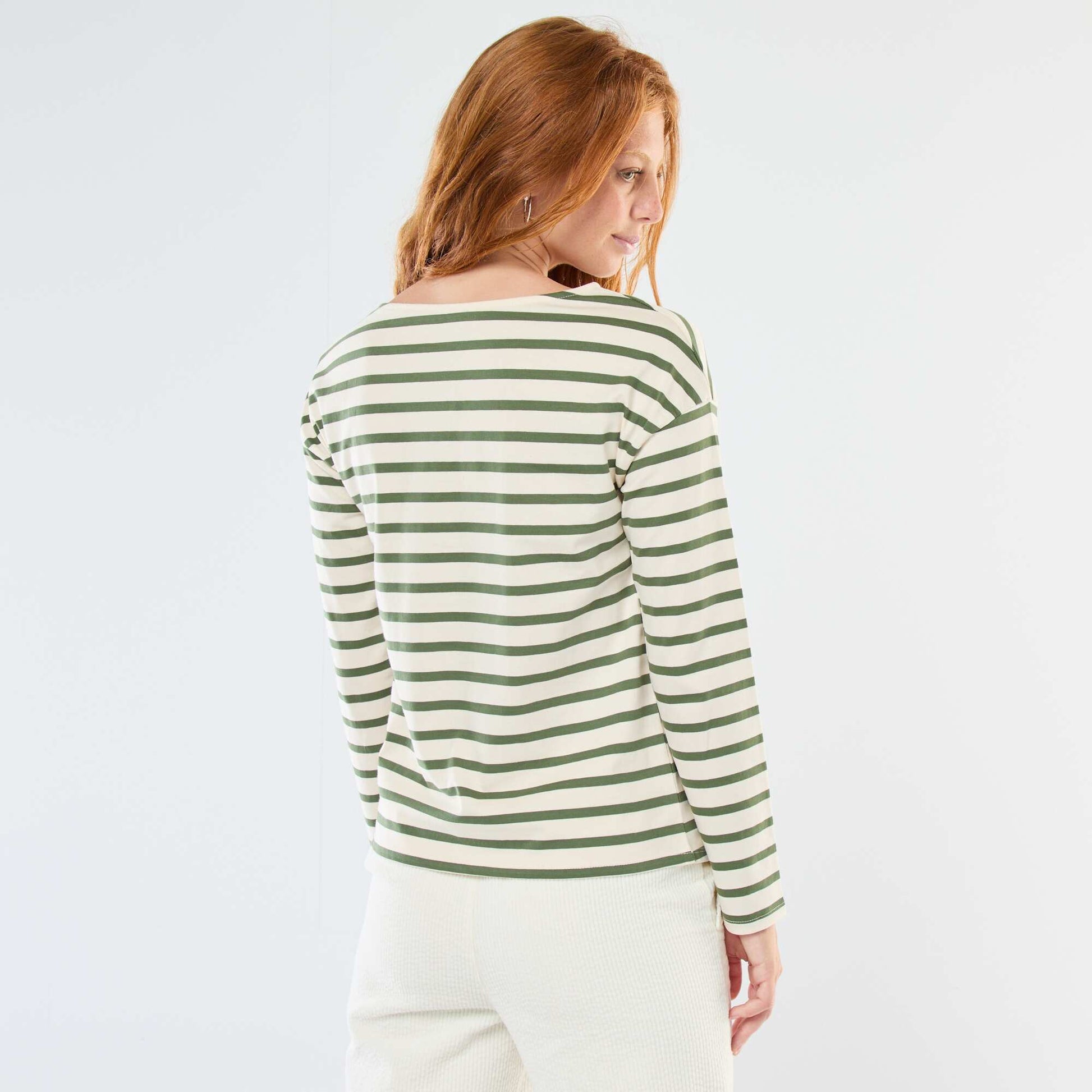 T-shirt en jersey à manches longues à motif rayé BLANC