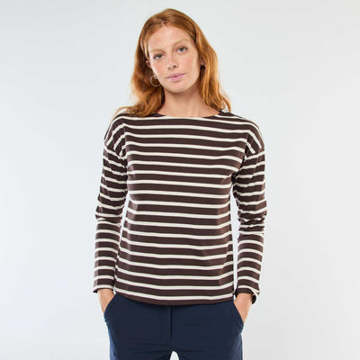 T-shirt en jersey à manches longues à motif rayé MARRON