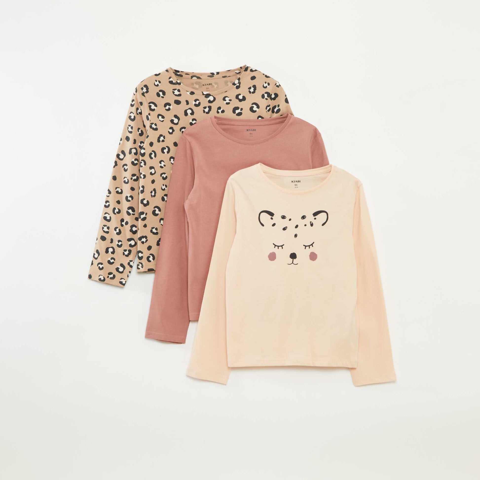 Lot de 3 t-shirts à manches longues et col rond BEIGE