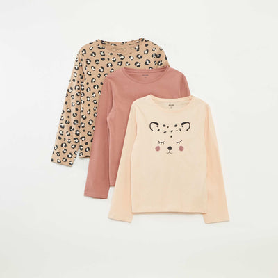 Lot de 3 t-shirts à manches longues et col rond BEIGE