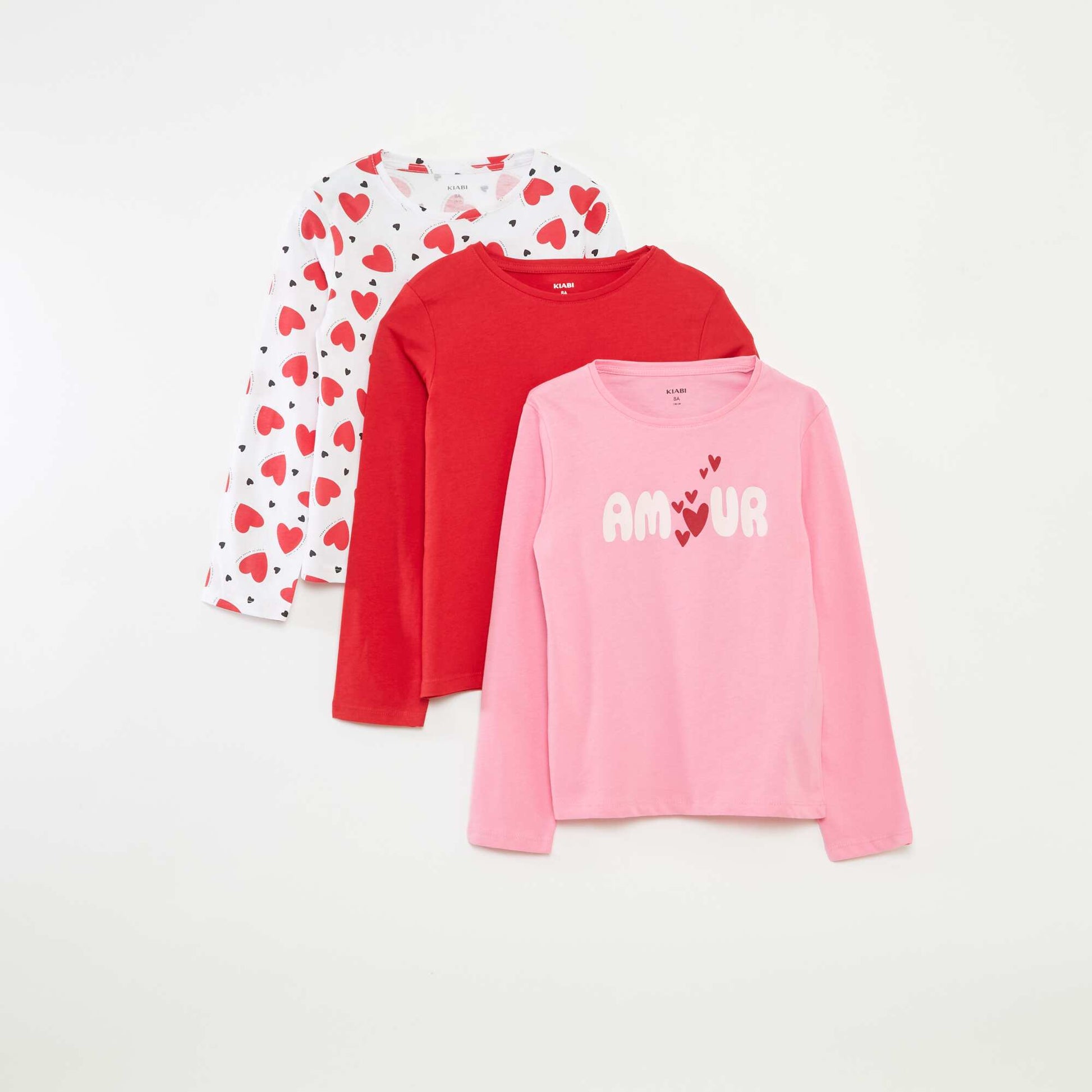 Lot de 3 t-shirts à manches longues et col rond ROUGE
