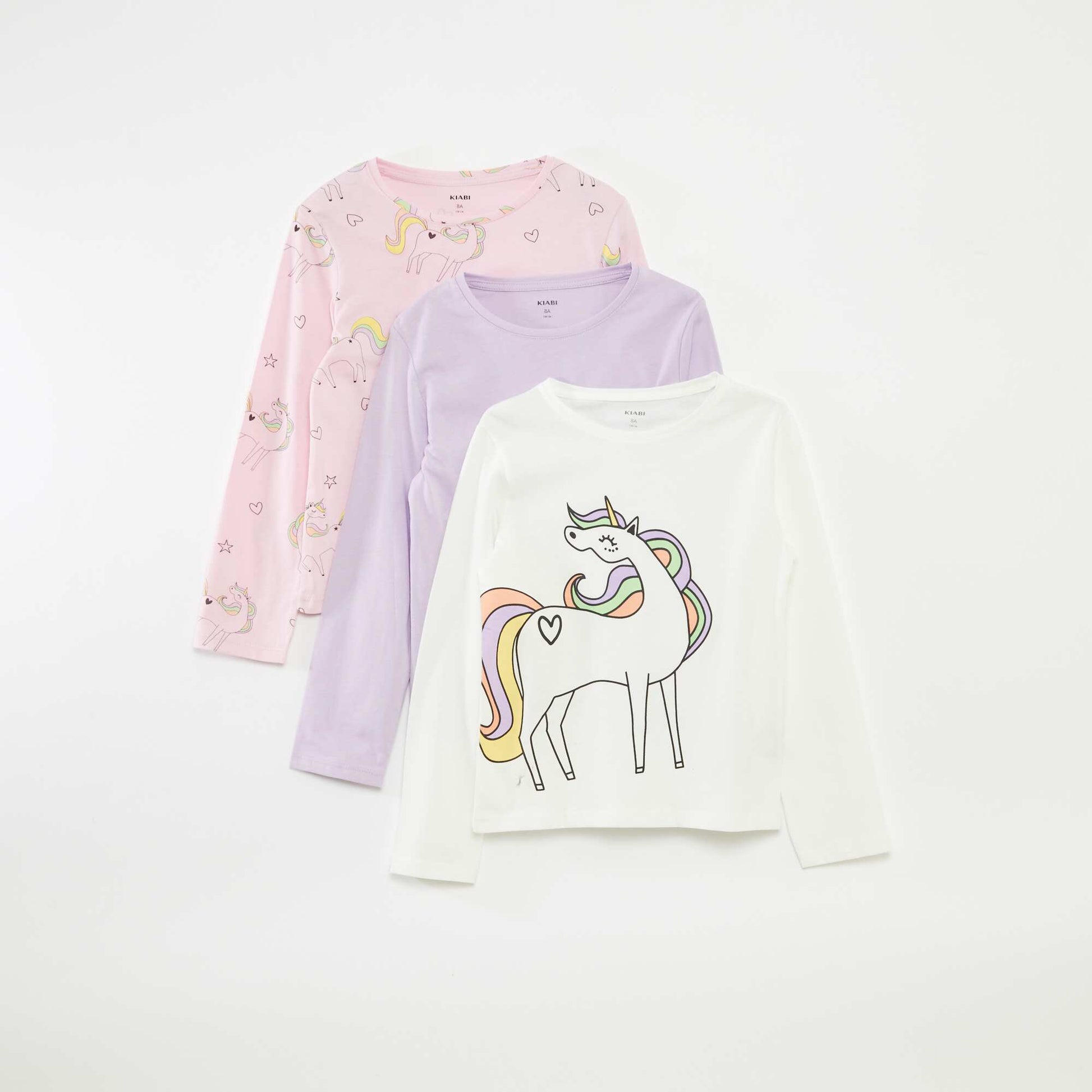 Lot de 3 t-shirts à manches longues et col rond VIOLET