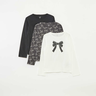 Lot de 3 t-shirts à manches longues et col rond BEIGE