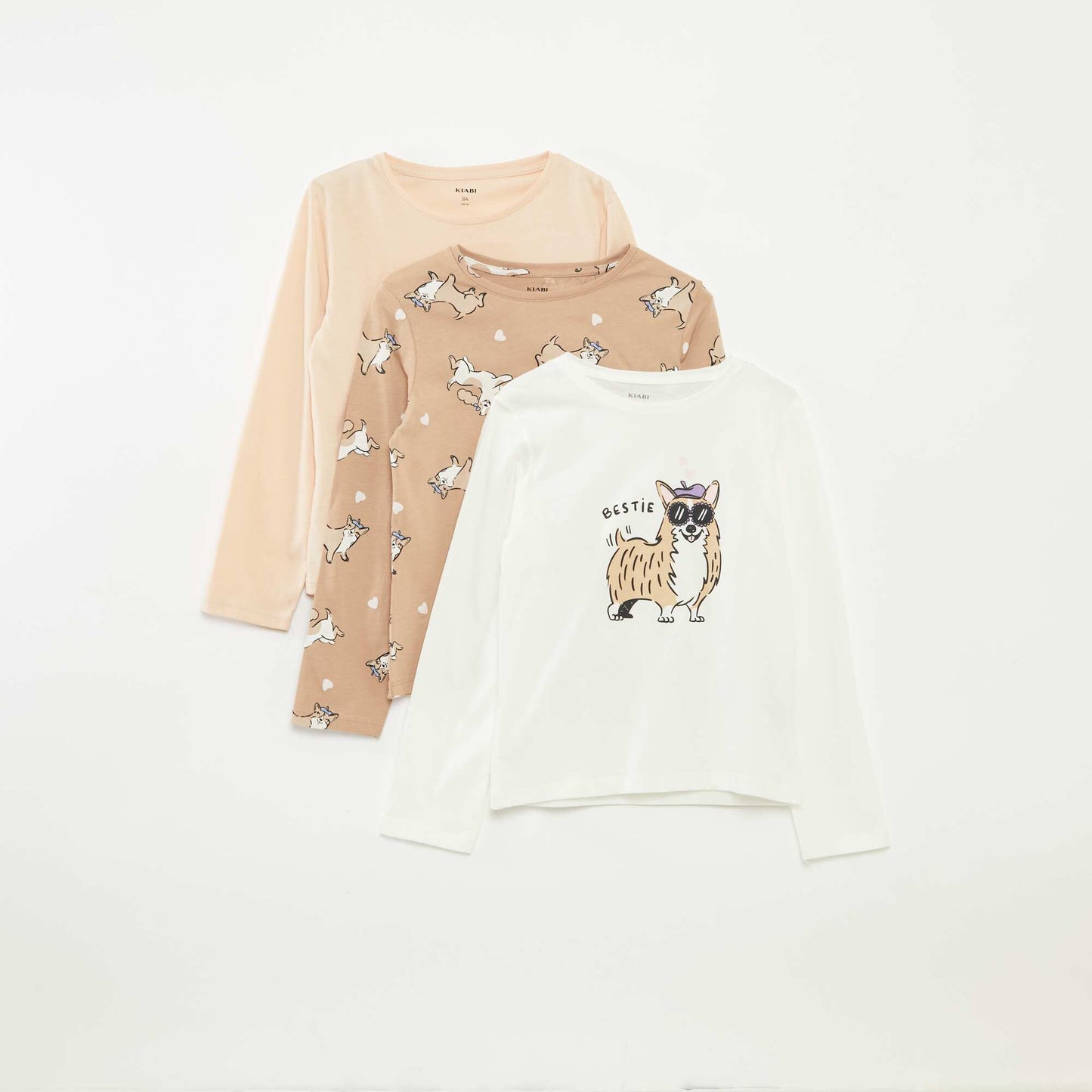 Lot de 3 t-shirts à manches longues et col rond BLANC