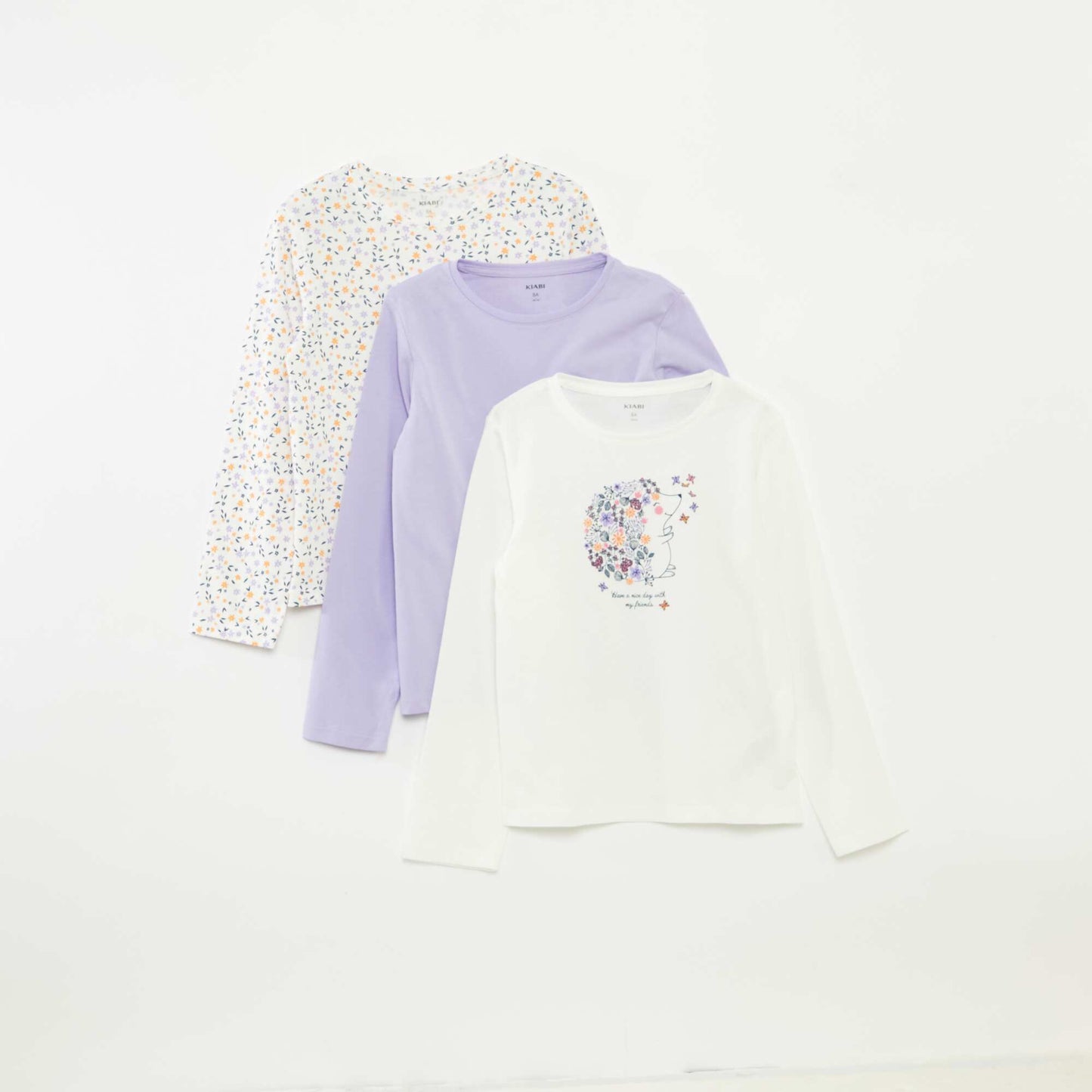 Lot de 3 t-shirts à manches longues et col rond BEIGE
