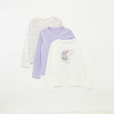 Lot de 3 t-shirts à manches longues et col rond BEIGE