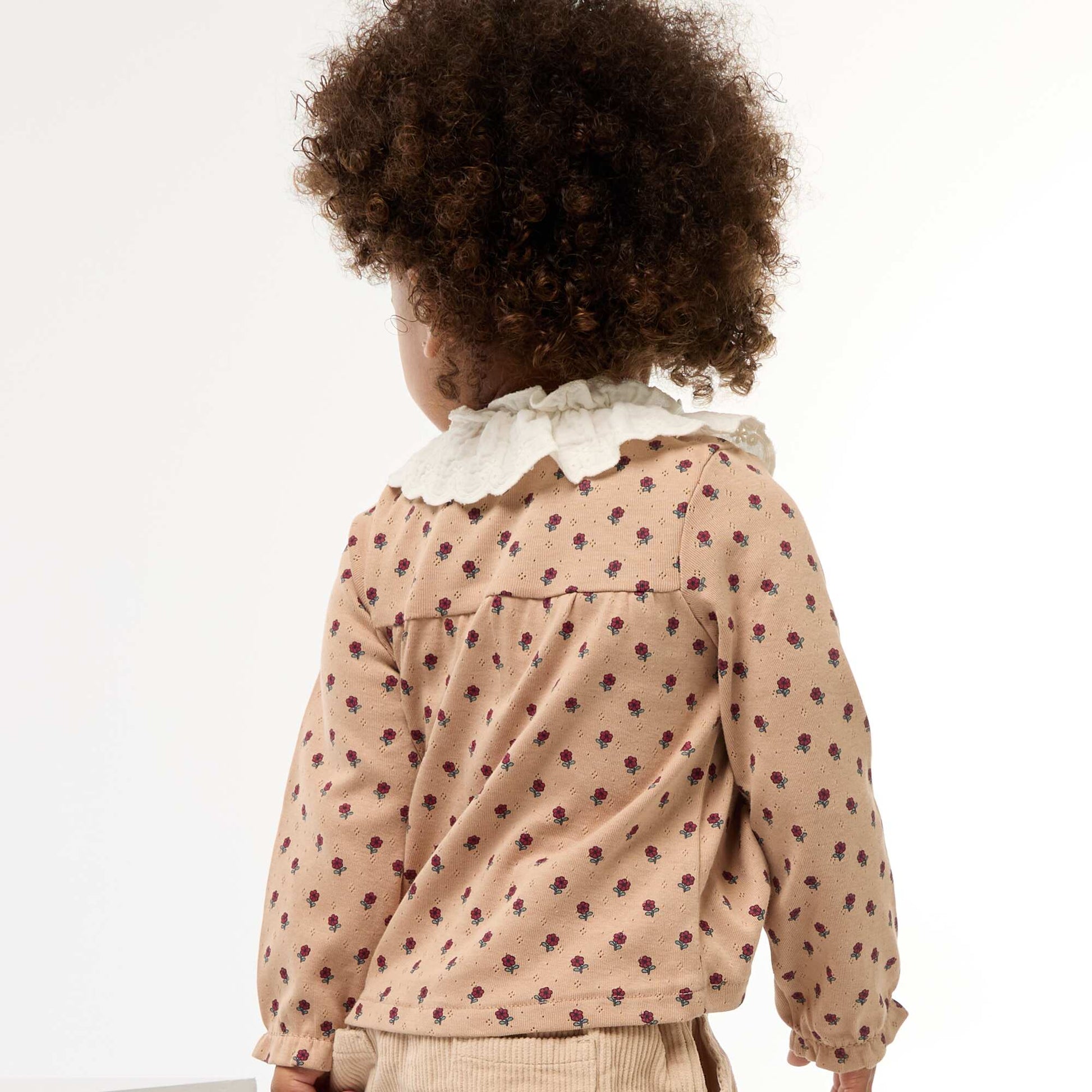 T-shirt en maille pointelle avec col brodé BEIGE