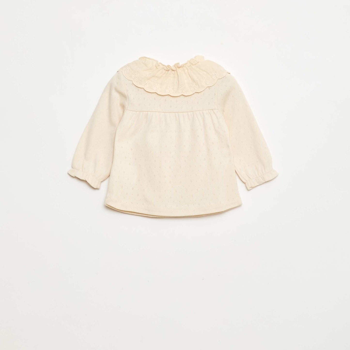 T-shirt en maille pointelle avec col brodé BLANC