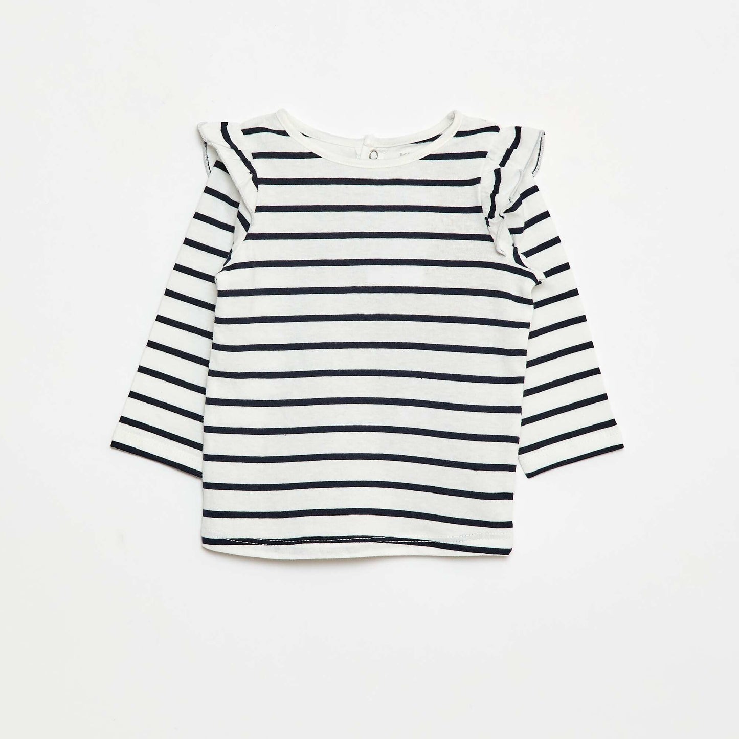 T-shirt manches longues avec emmanchures volantées et motif BLANC