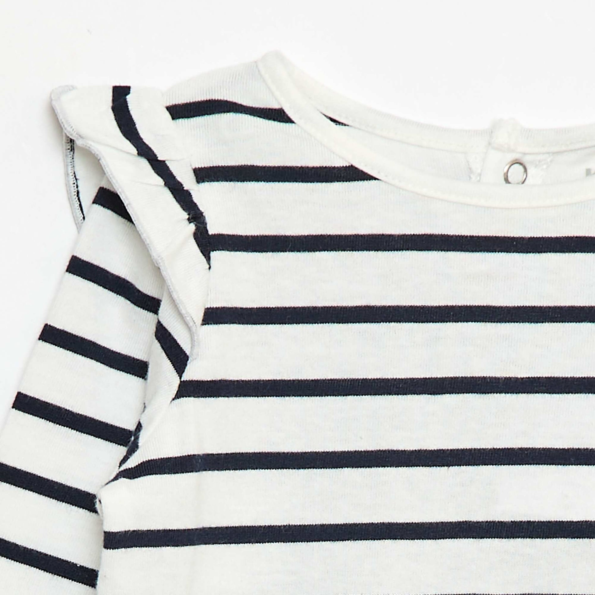 T-shirt manches longues avec emmanchures volantées et motif BLANC