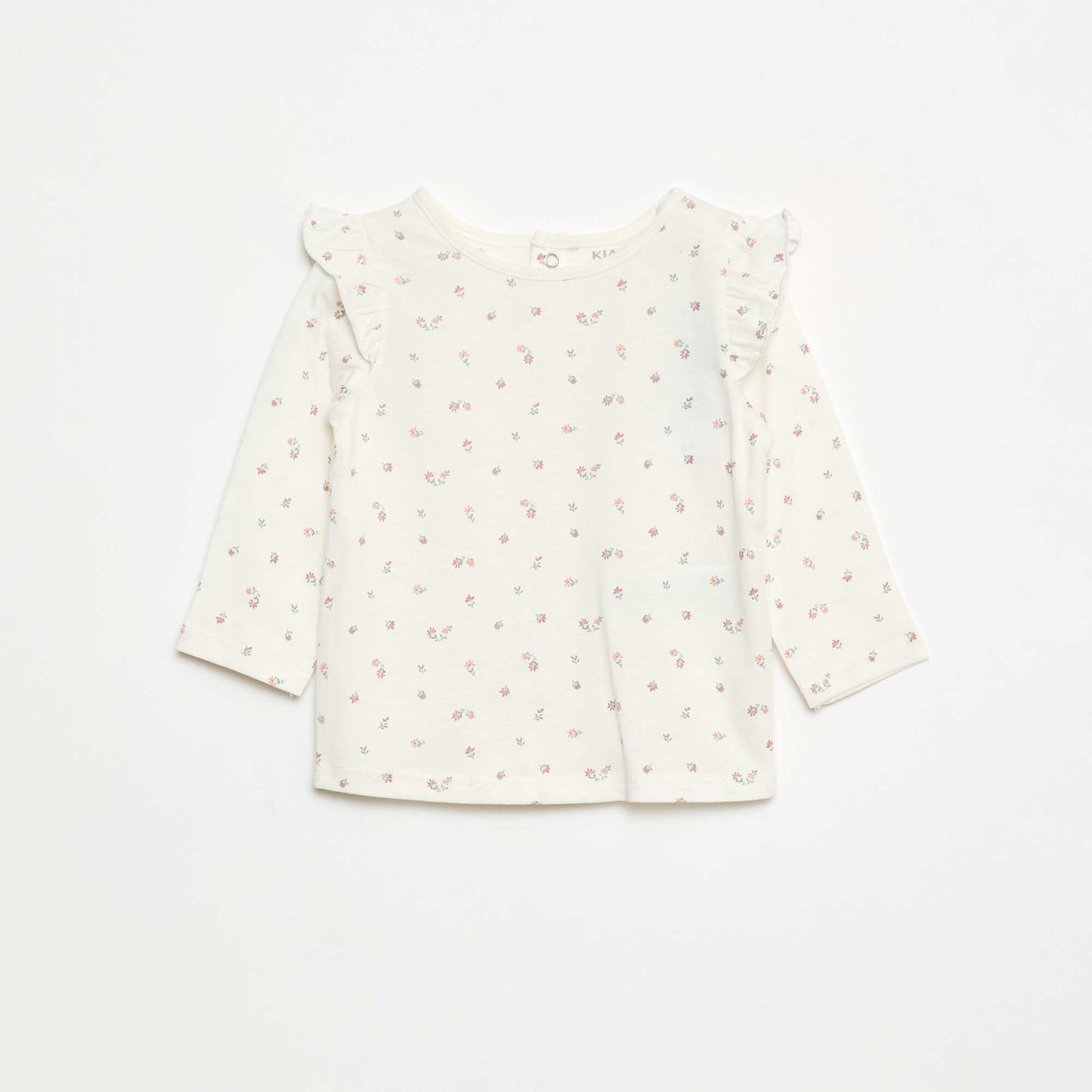 T-shirt manches longues avec emmanchures volantées et motif BLANC