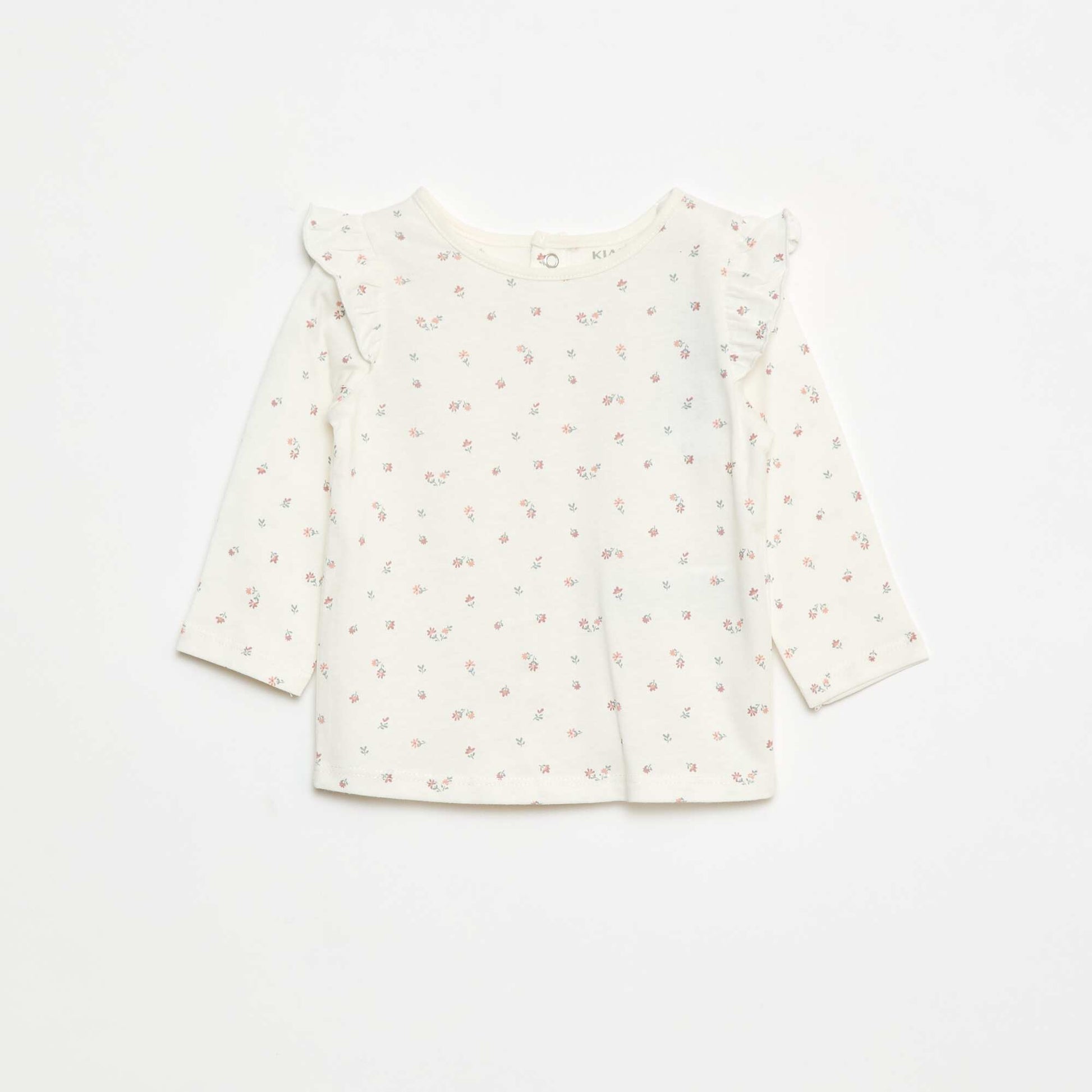 T-shirt manches longues avec emmanchures volantées et motif BLANC