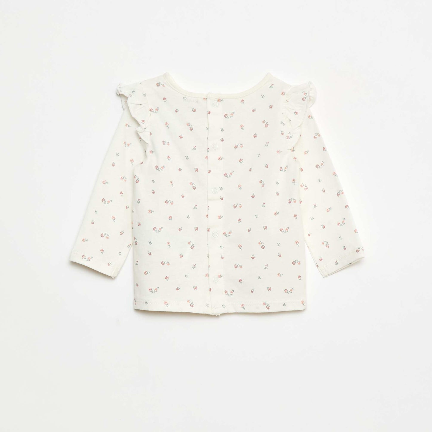 T-shirt manches longues avec emmanchures volantées et motif BLANC