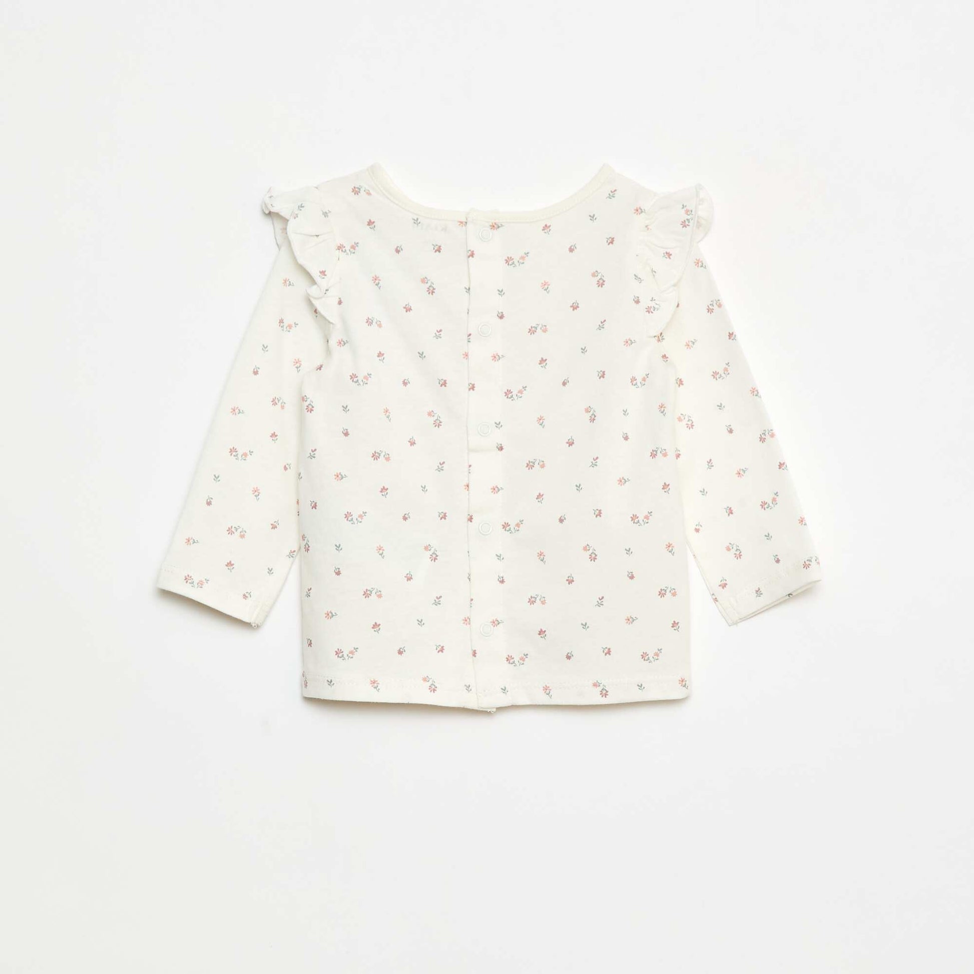 T-shirt manches longues avec emmanchures volantées et motif BLANC