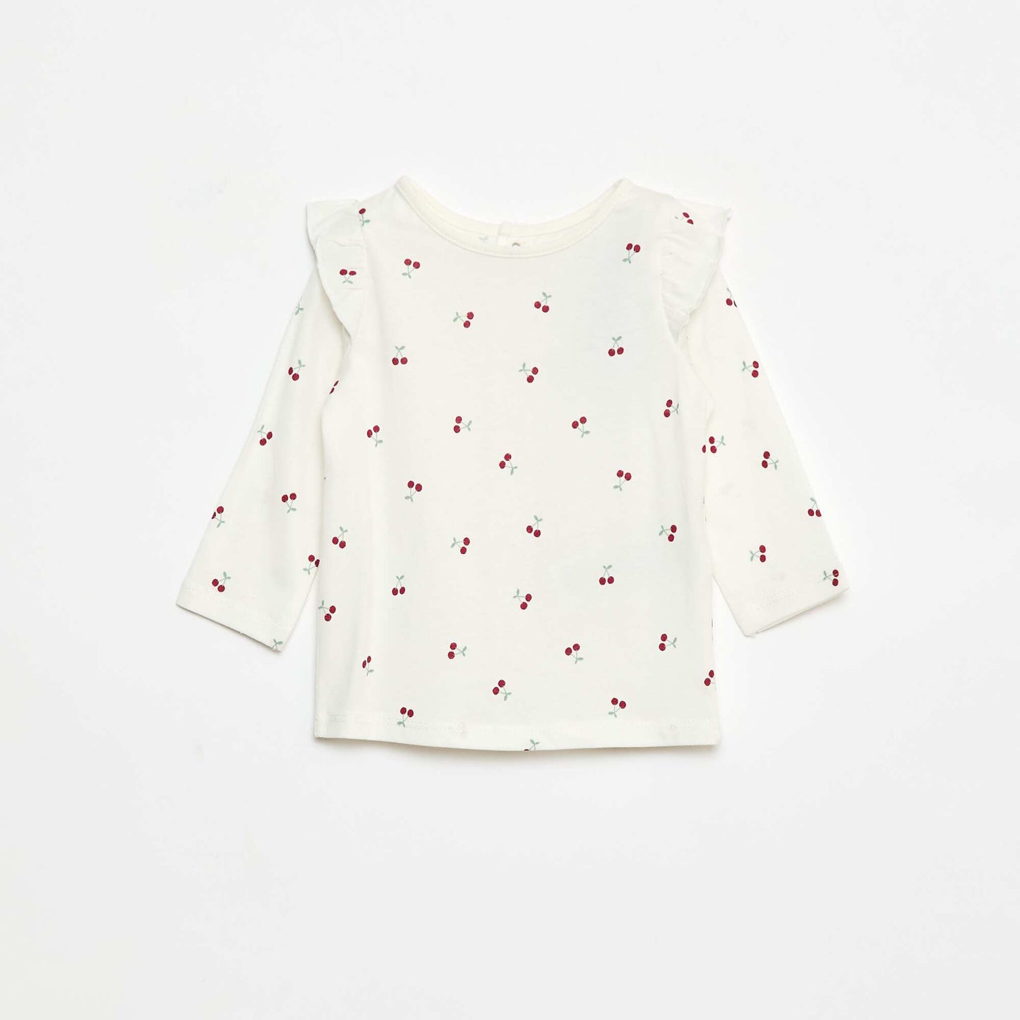 T-shirt manches longues avec emmanchures volantées et motif BLANC