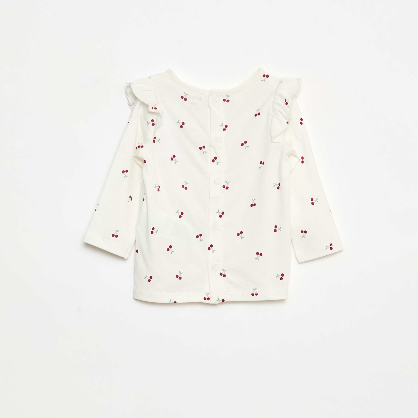 T-shirt manches longues avec emmanchures volantées et motif BLANC