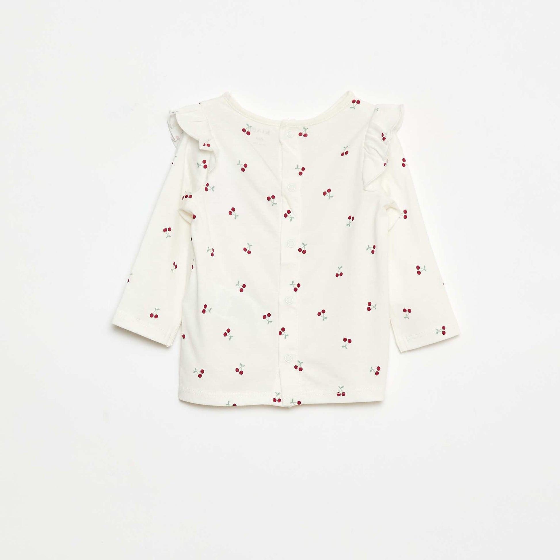 T-shirt manches longues avec emmanchures volantées et motif BLANC