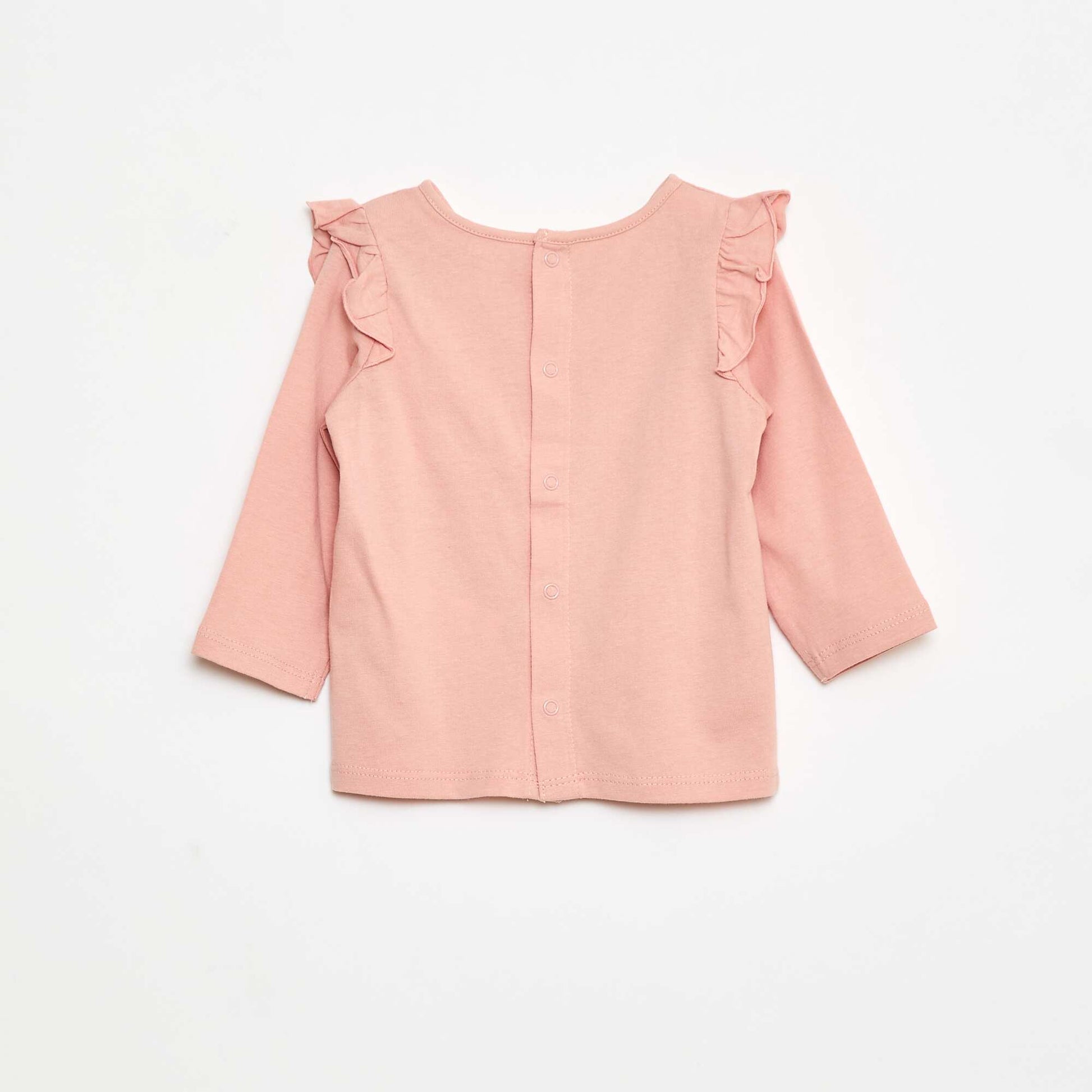 T-shirt manches longues avec emmanchures volantées et motif ROSE