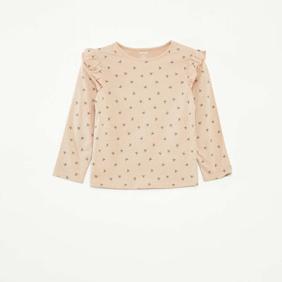 T-shirt manches longues avec emmanchures volantées et motif BEIGE