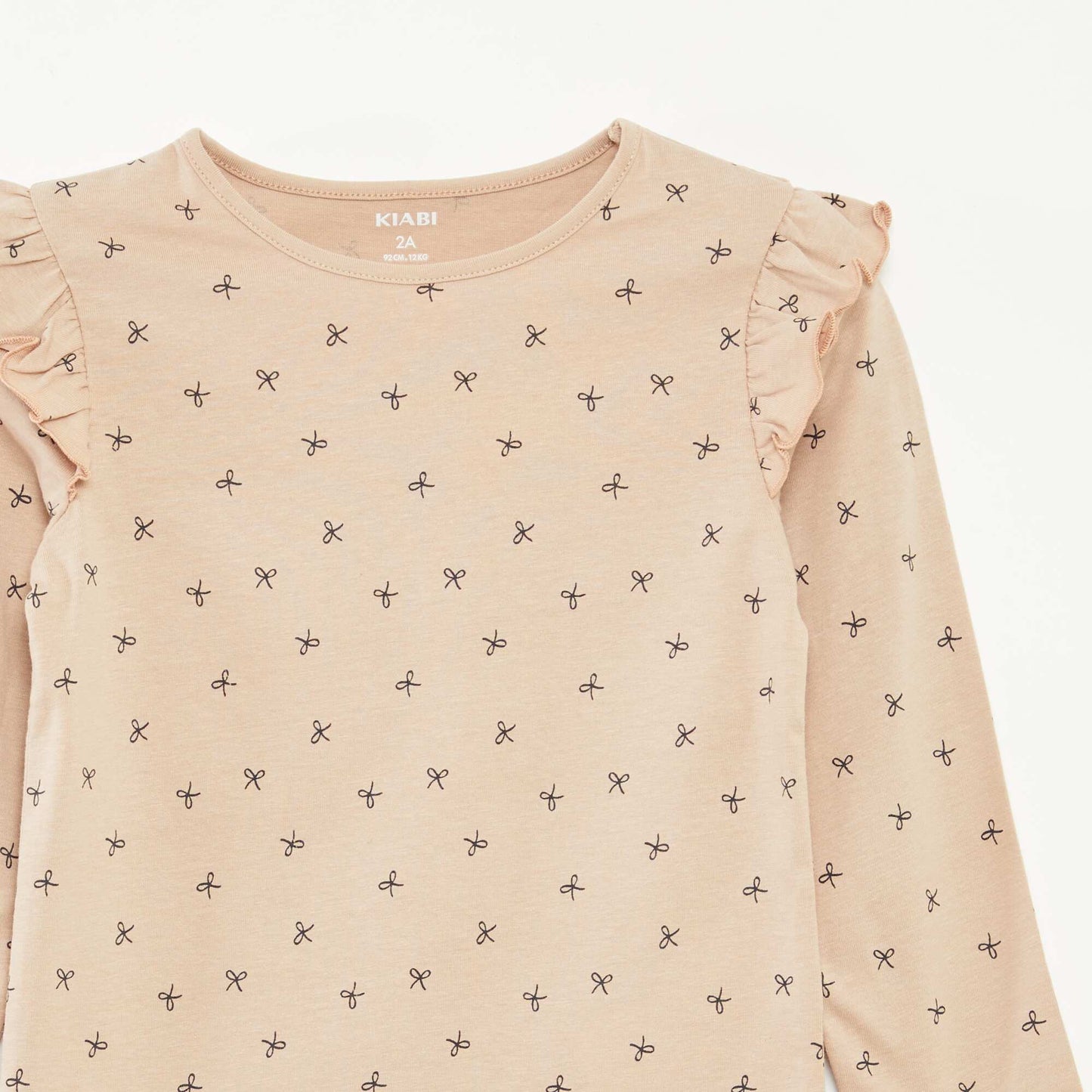 T-shirt manches longues avec emmanchures volantées et motif BEIGE