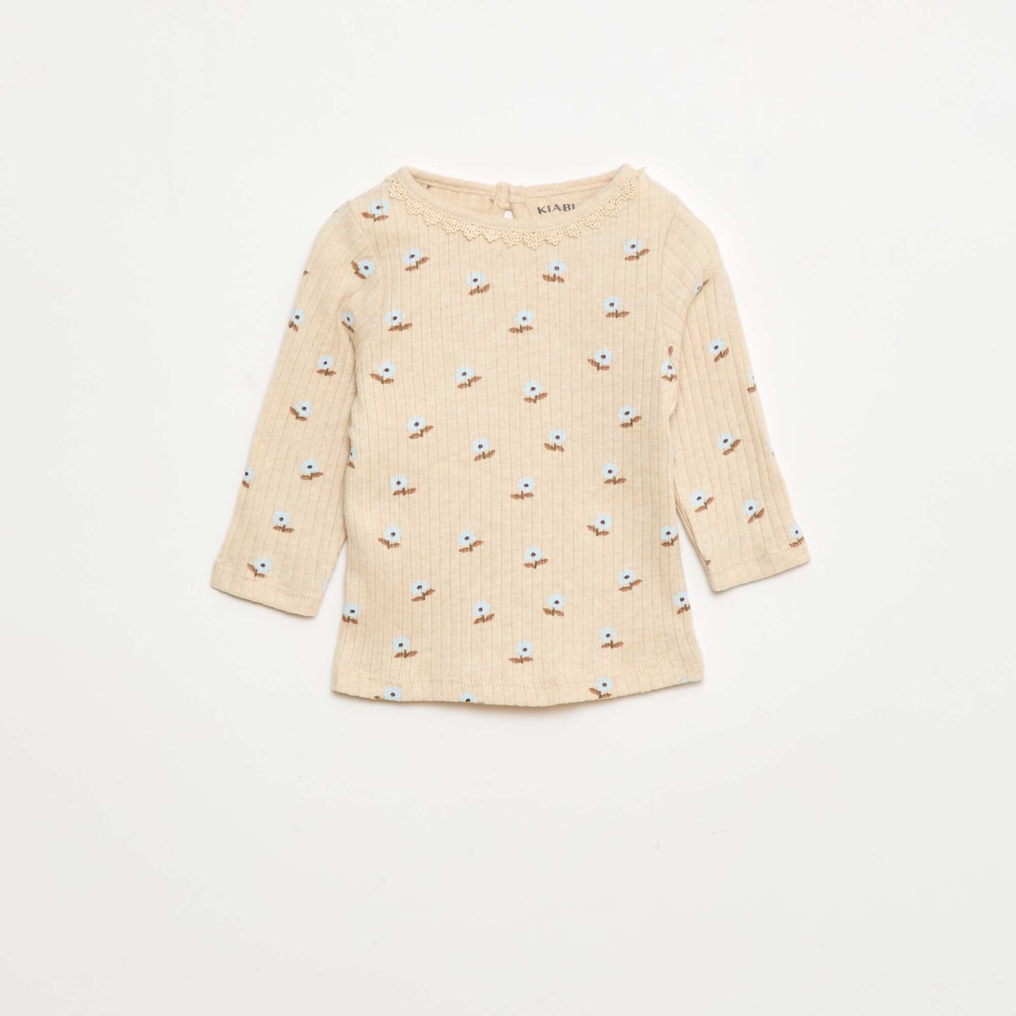 T-shirt en maille côtelée BEIGE