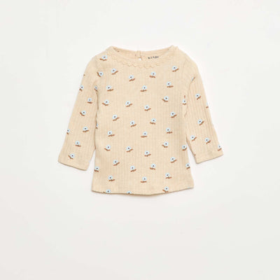T-shirt en maille côtelée BEIGE