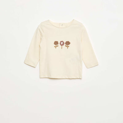 T-shirt à broderie fleurs BLANC
