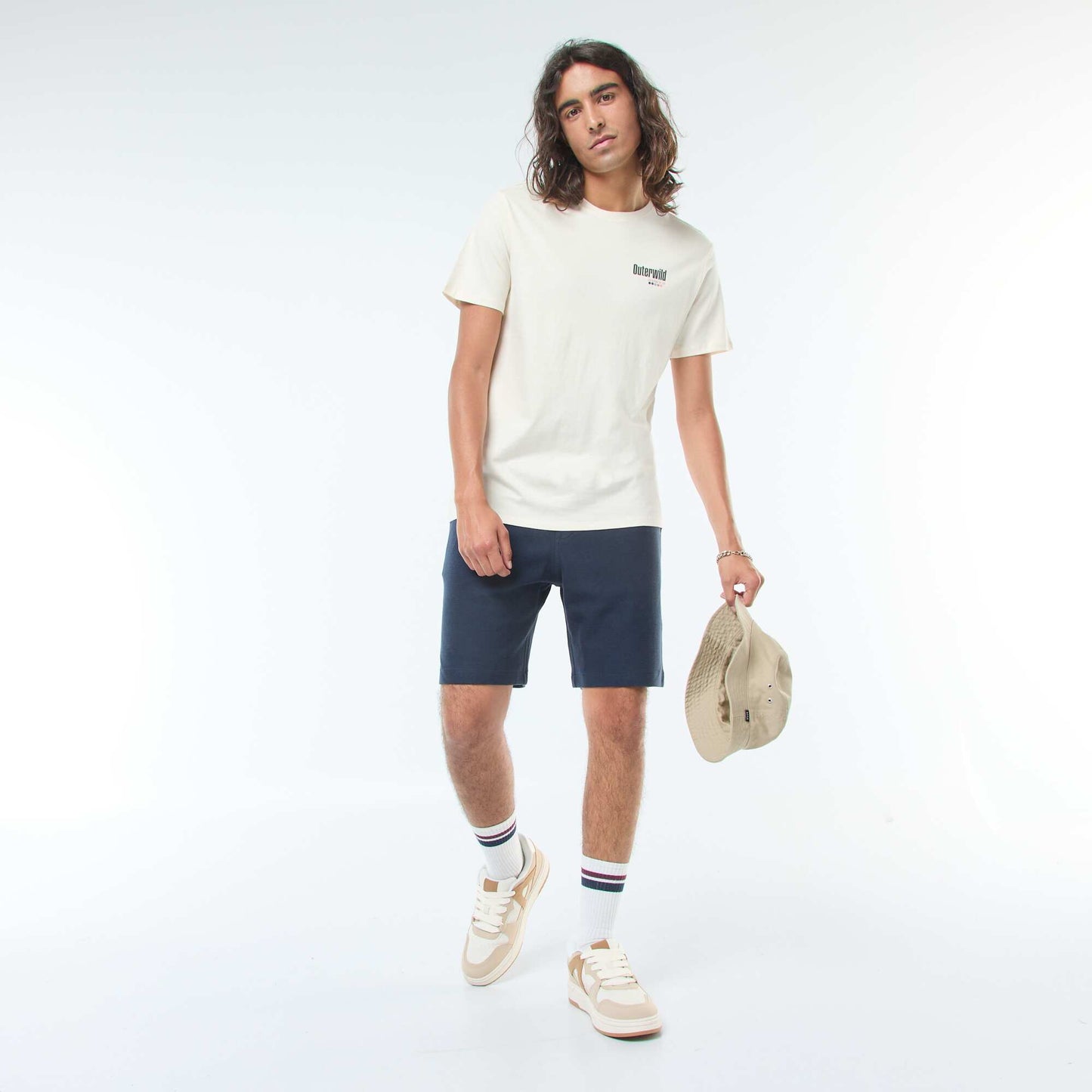 T-shirt imprimé à manches courtes et col rond BLANC