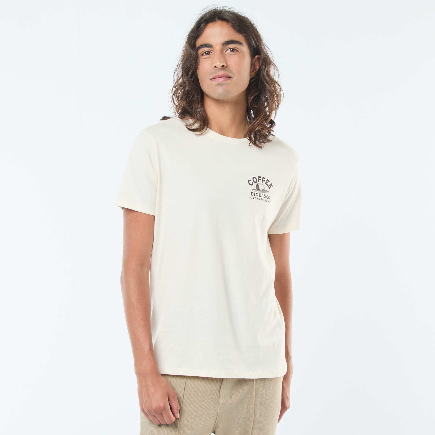 T-shirt imprimé à manches courtes et col rond BLANC