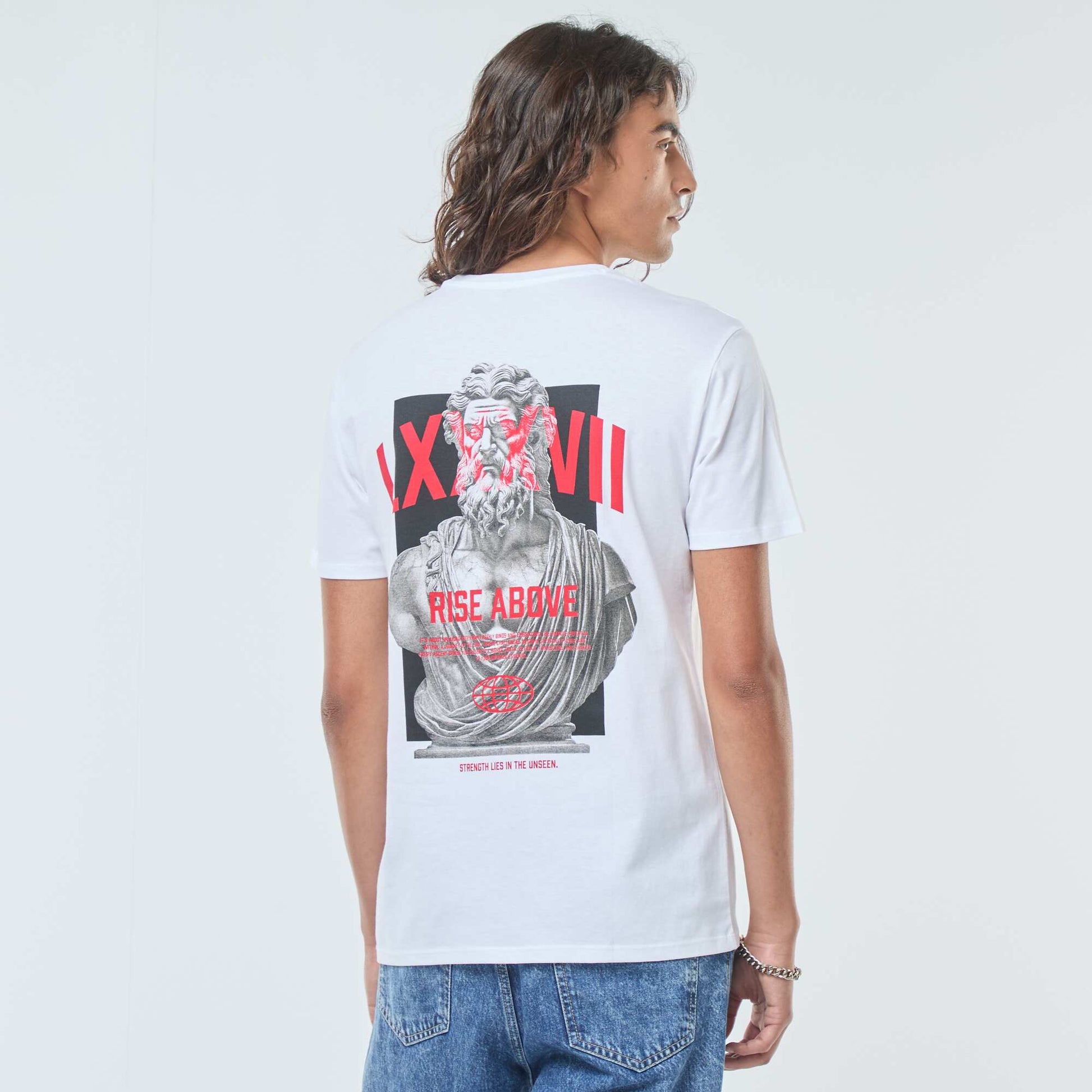 T-shirt imprimé à manches courtes et col rond BLANC