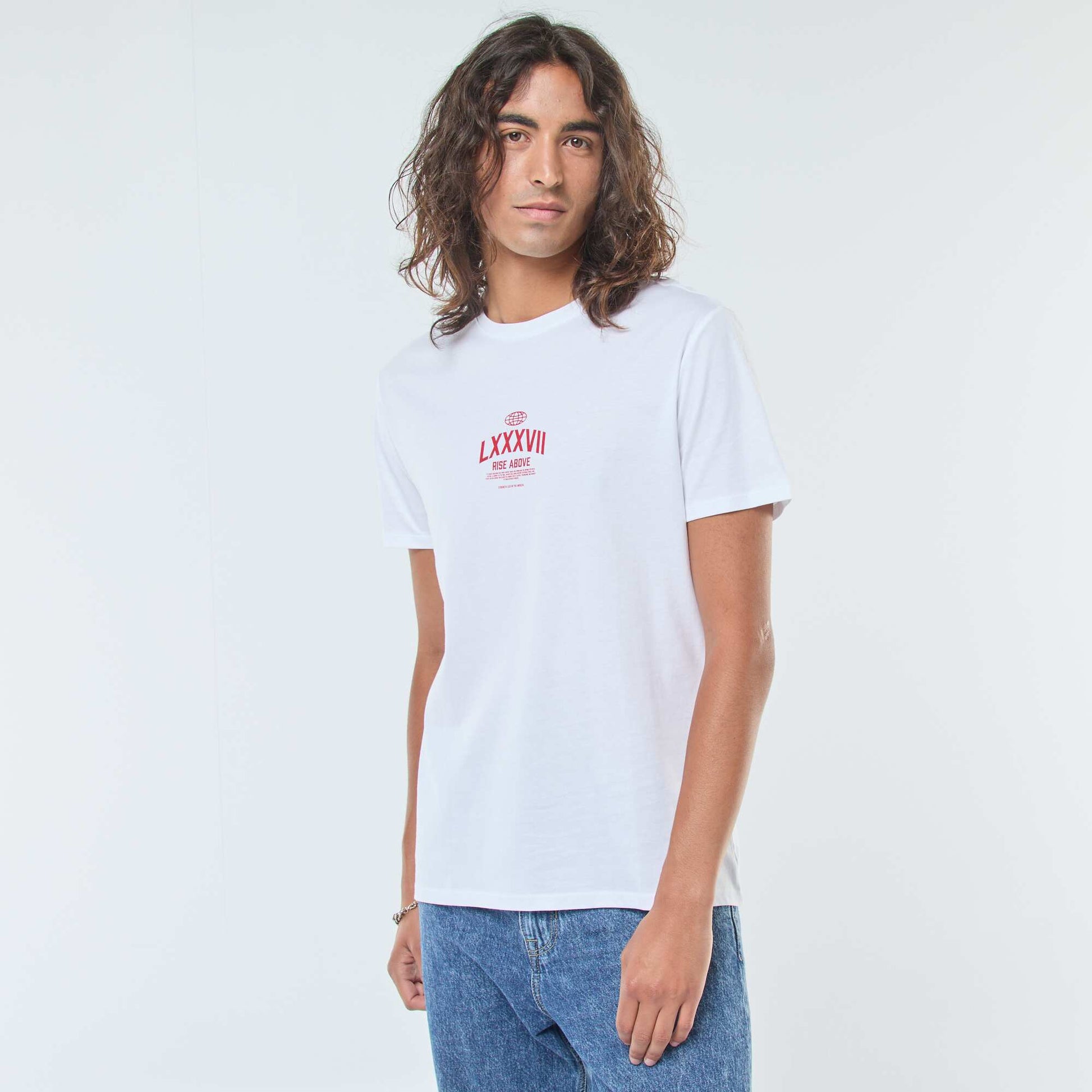 T-shirt imprimé à manches courtes et col rond BLANC