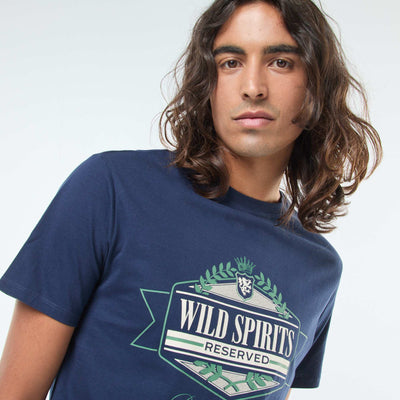 T-shirt imprimé à manches courtes et col rond BLEU