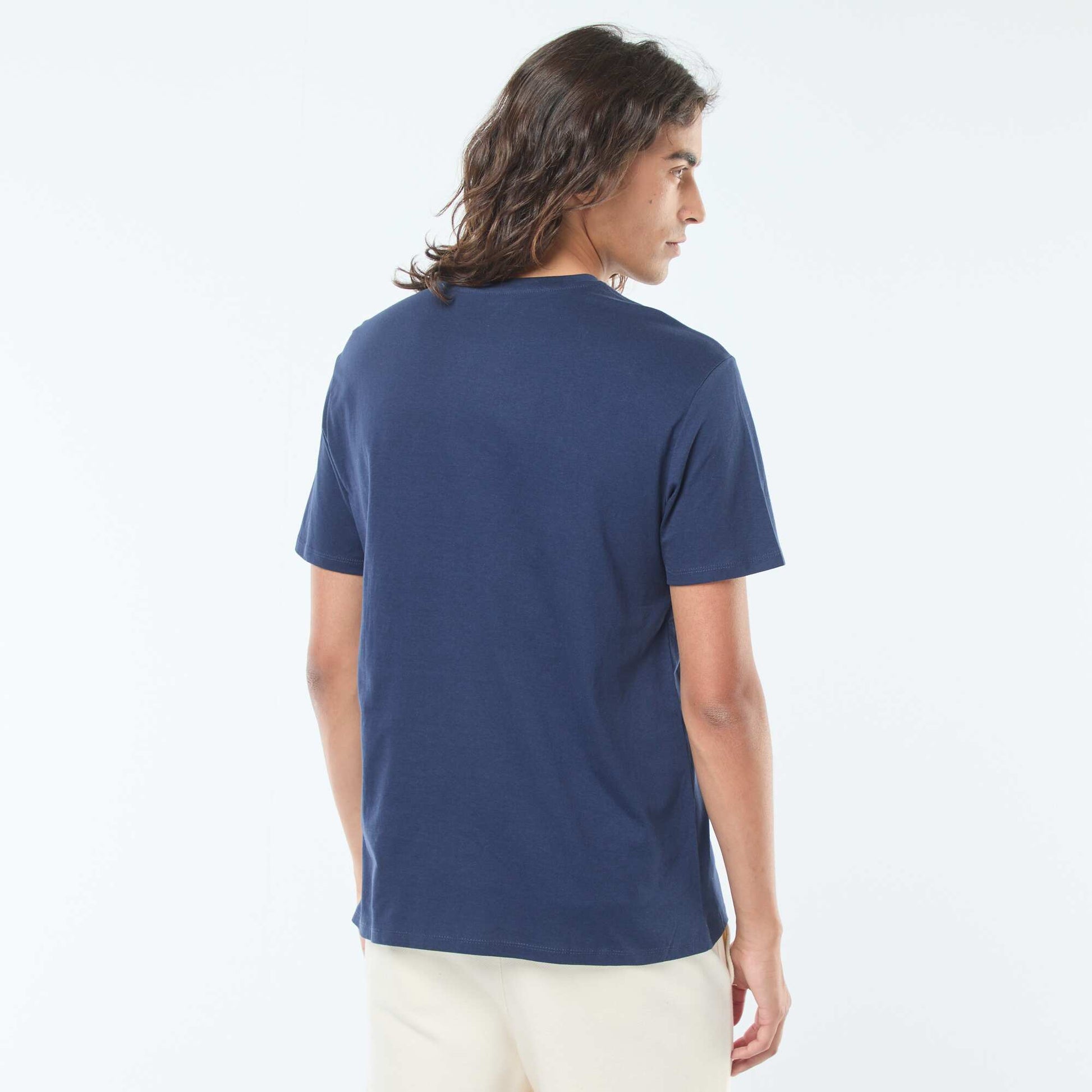 T-shirt imprimé à manches courtes et col rond BLEU