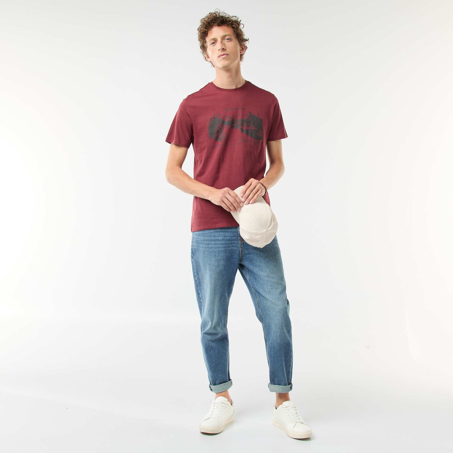 T-shirt imprimé à manches courtes et col rond ROUGE