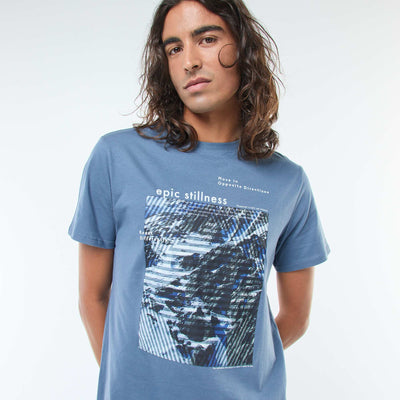T-shirt imprimé à manches courtes et col rond BLEU