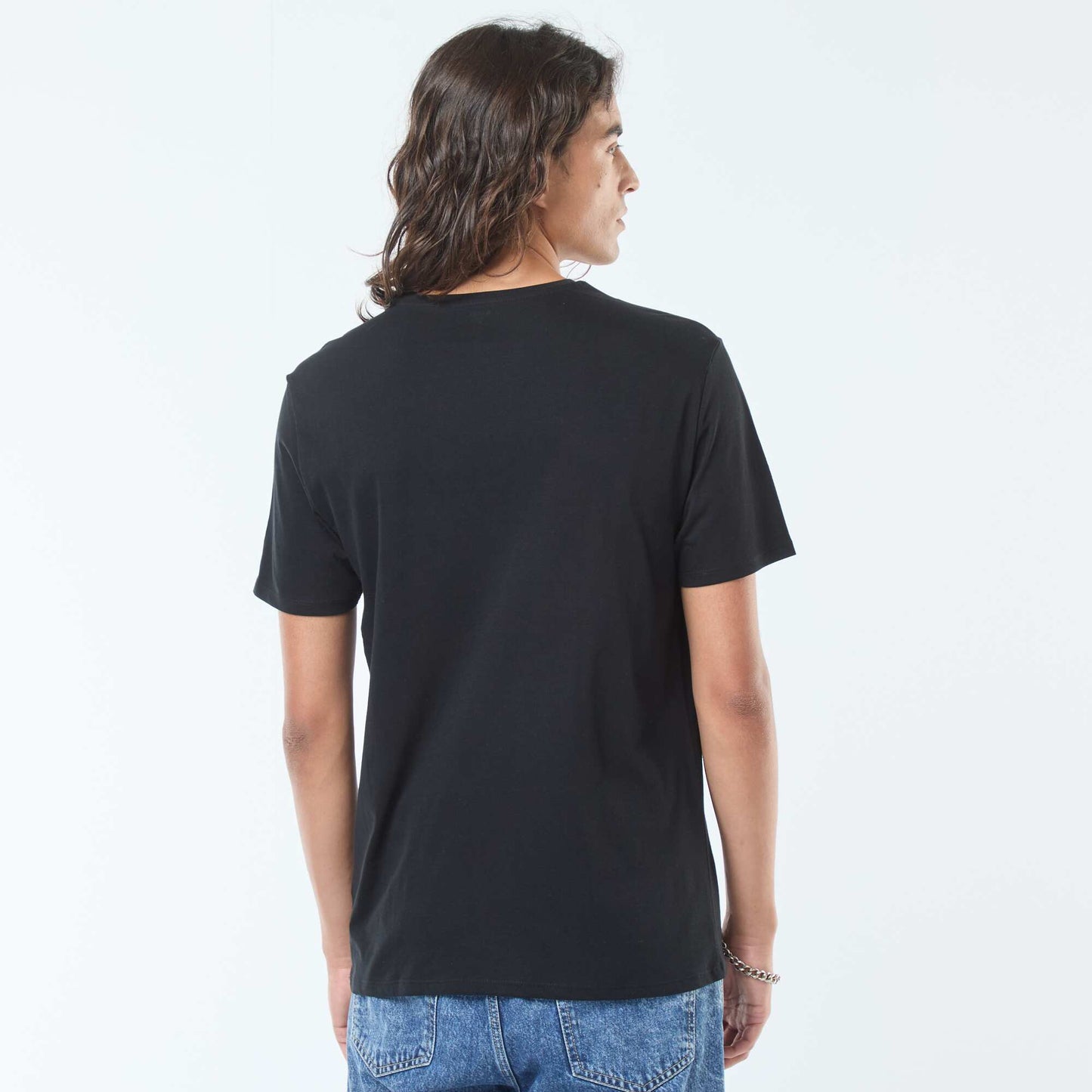 T-shirt imprimé à manches courtes et col rond NOIR