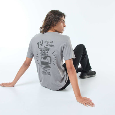 T-shirt imprimé à manches courtes et col rond GRIS